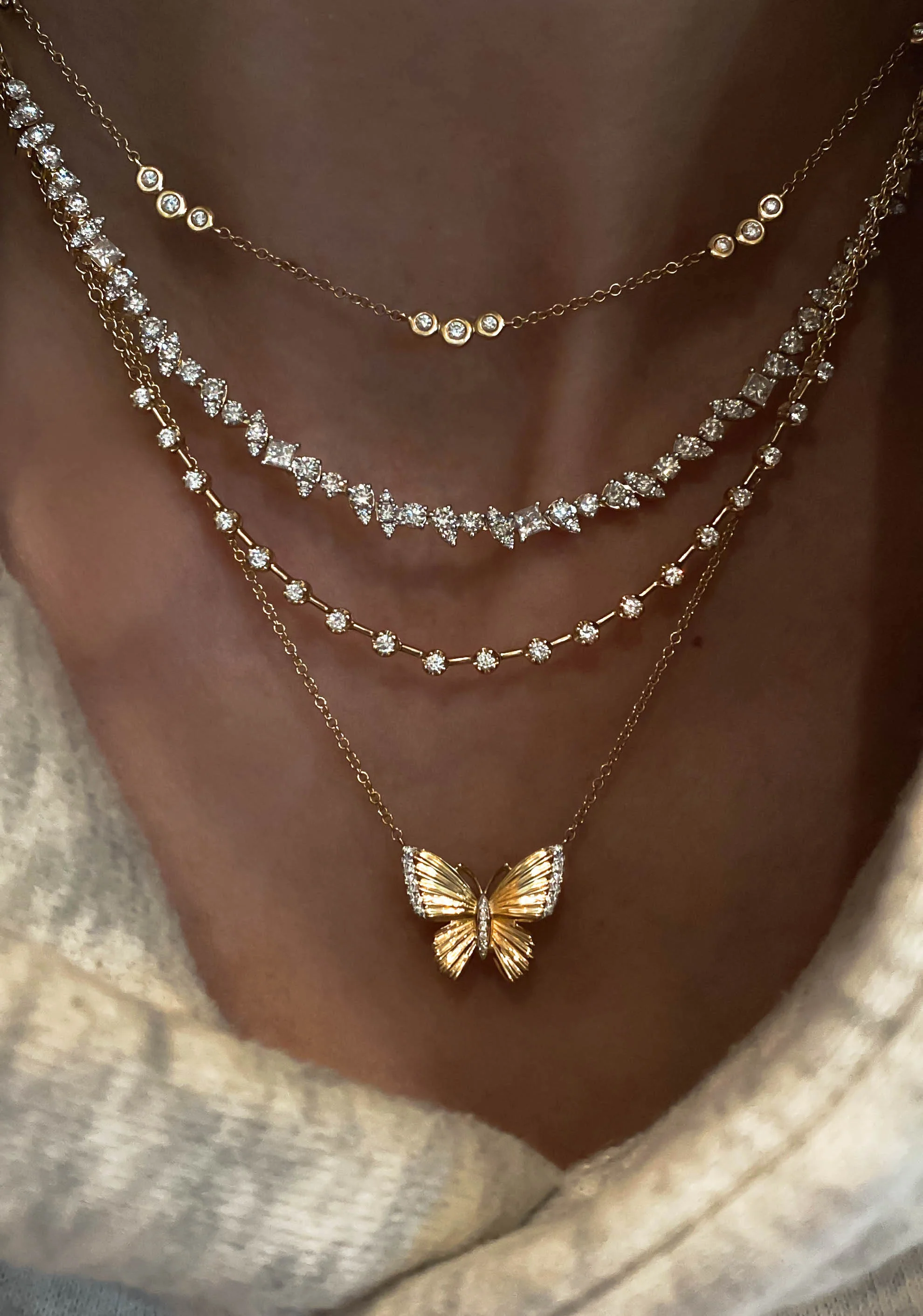 14kt gold four prong floating diamond necklace - Image 2