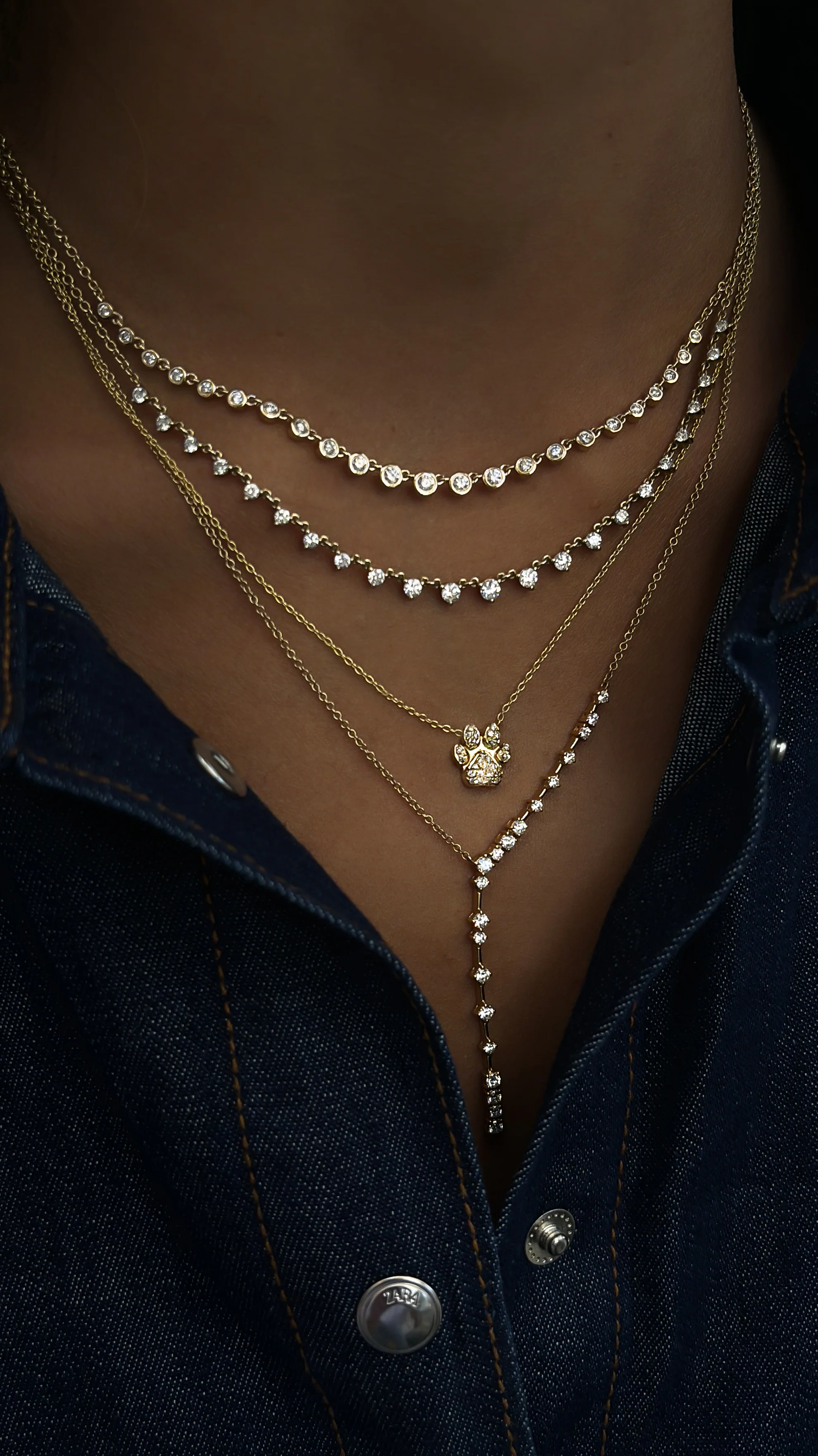 14kt gold floating scattered diamond lariat necklace - Image 3