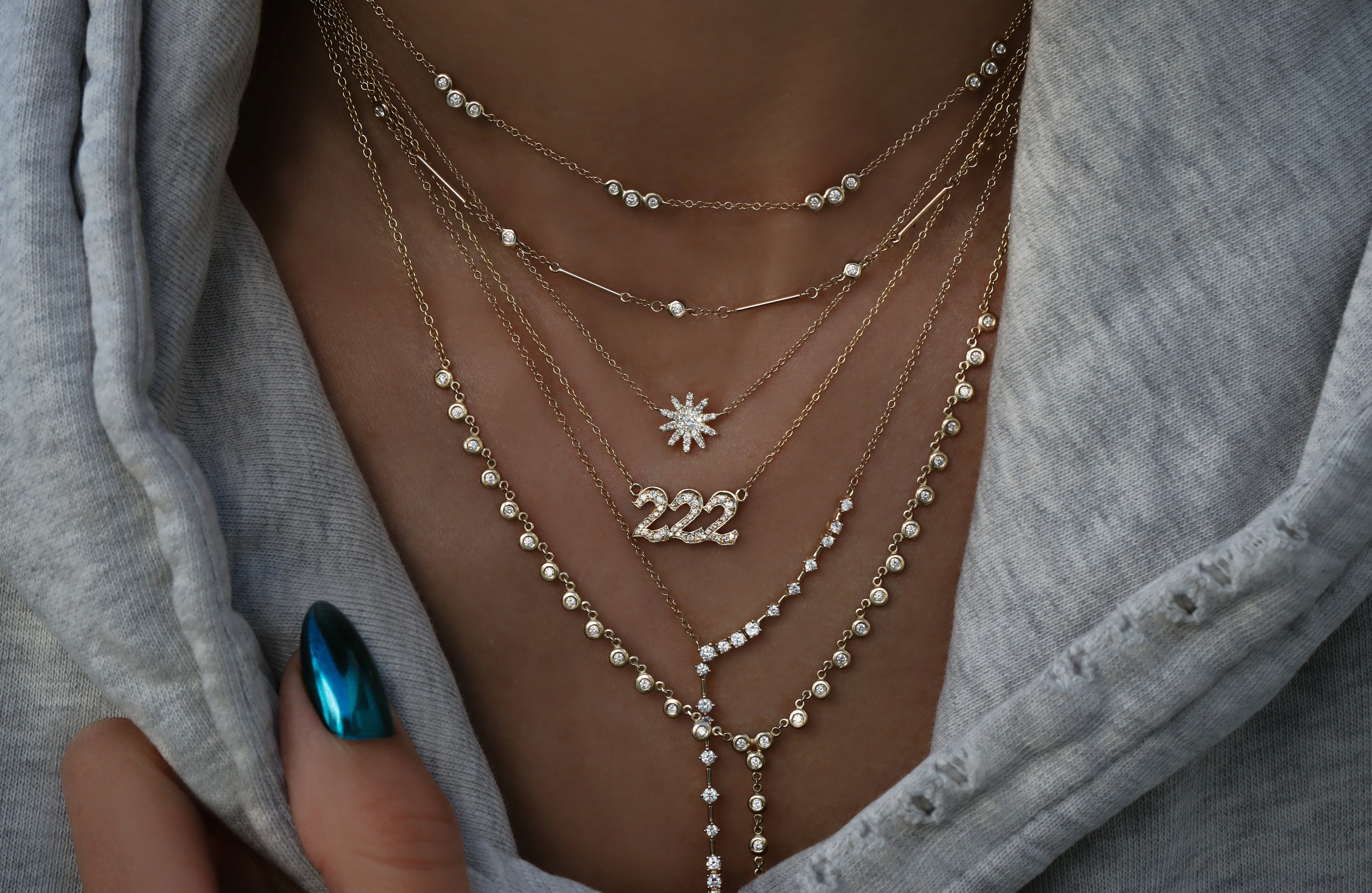 14kt gold floating scattered diamond lariat necklace - Image 4