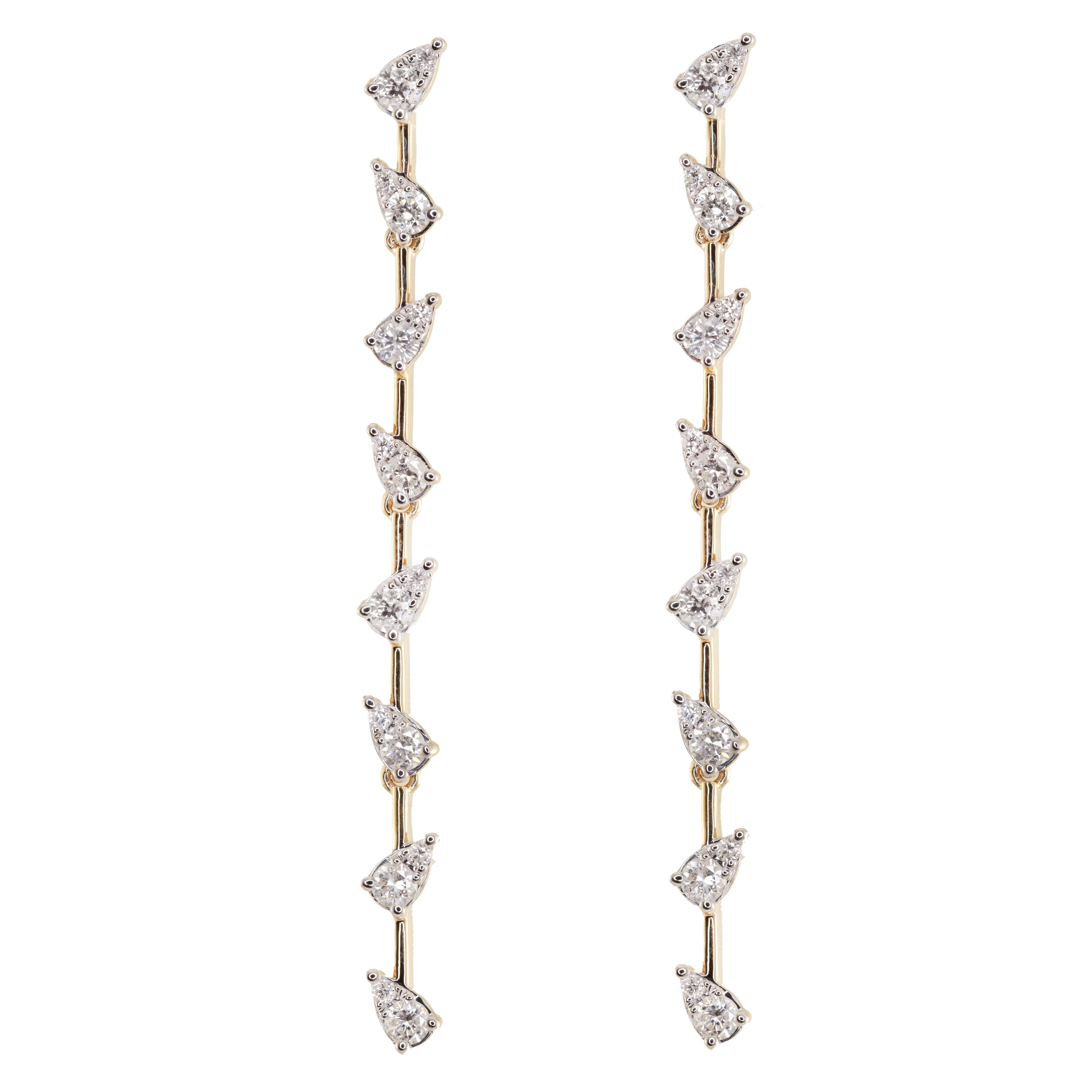 14kt gold floating teardrop diamond drip earring