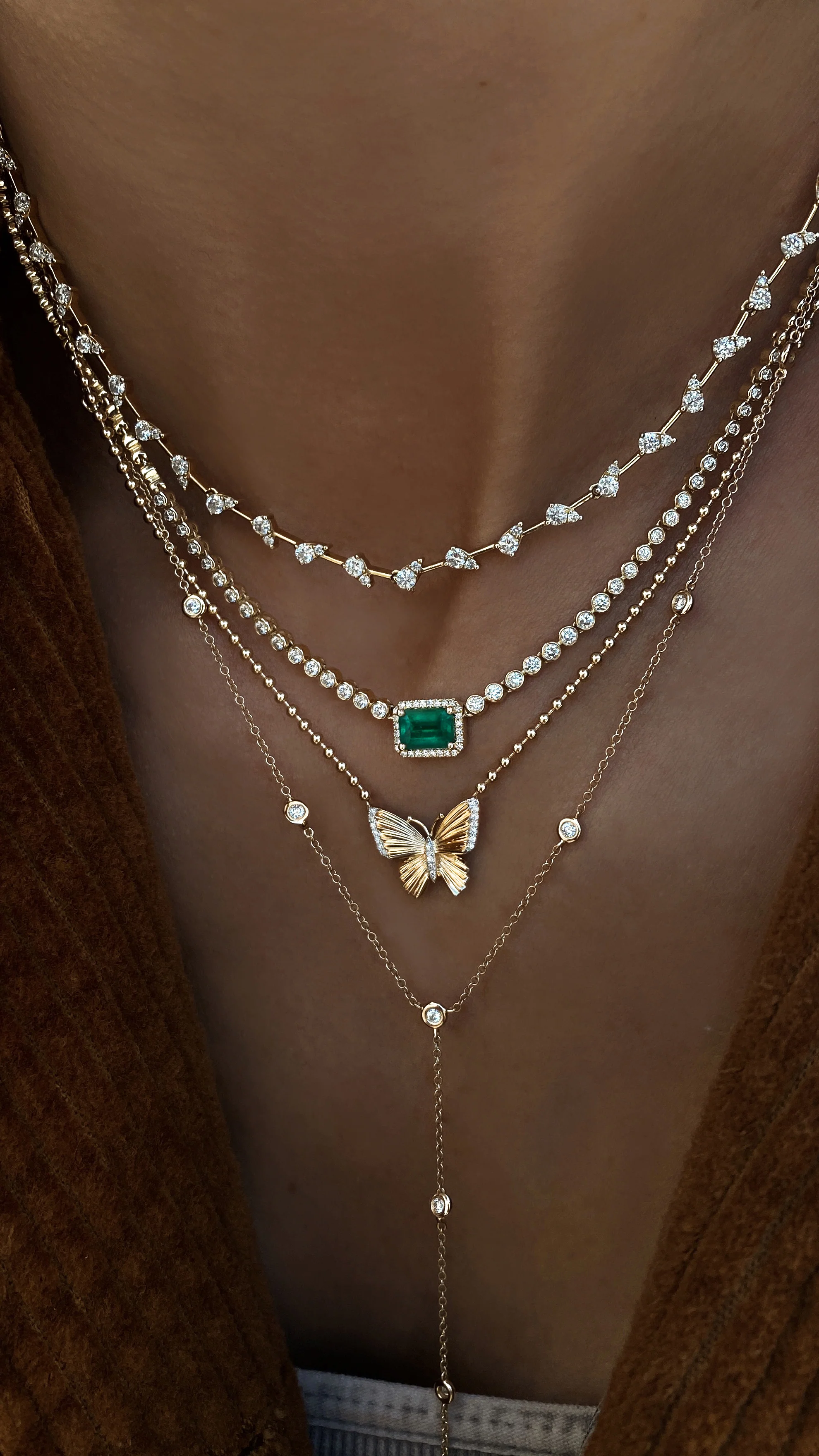 14kt gold floating teardrop diamond tennis necklace - Image 3