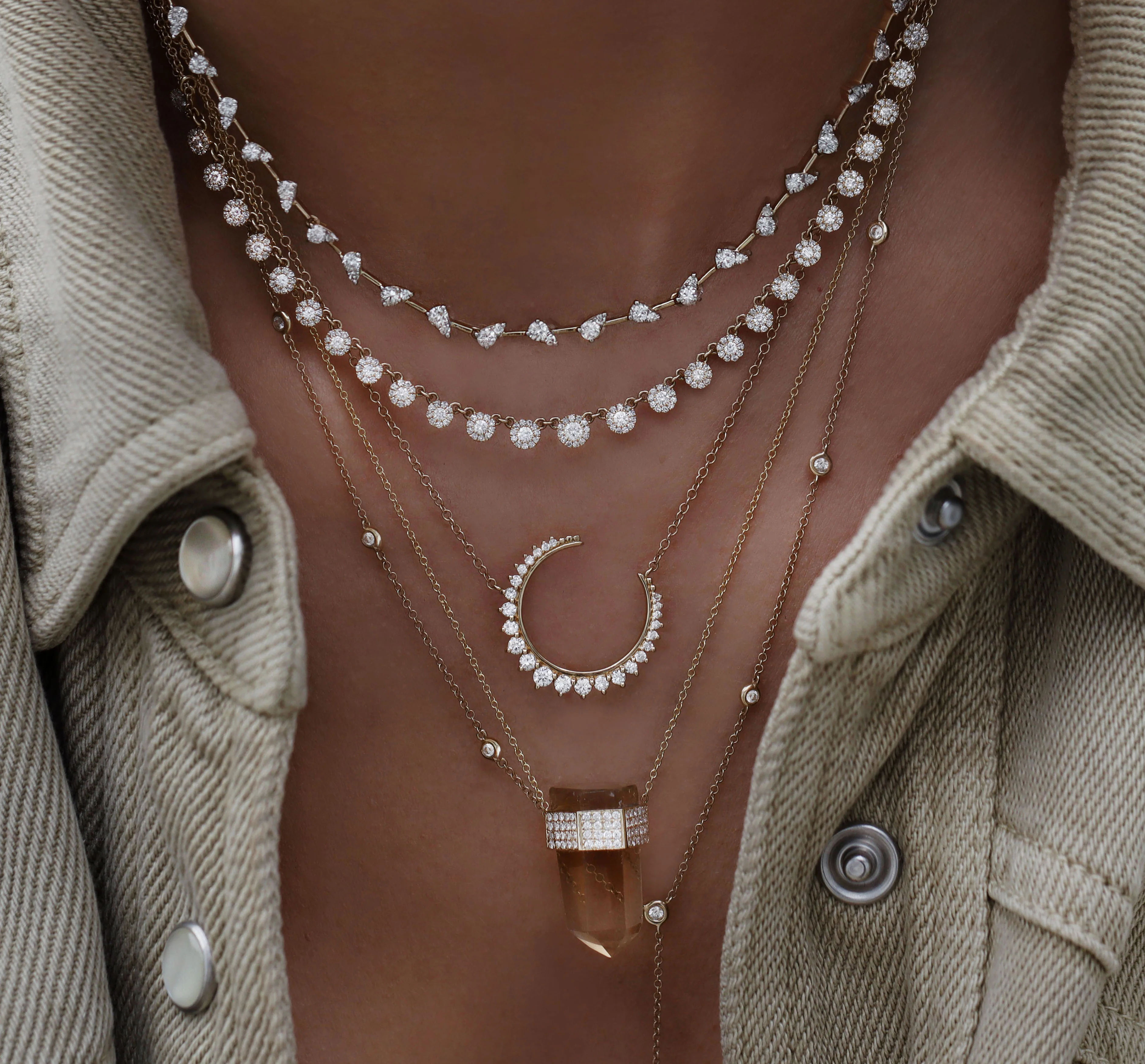 14kt gold floating teardrop diamond tennis necklace - Image 5