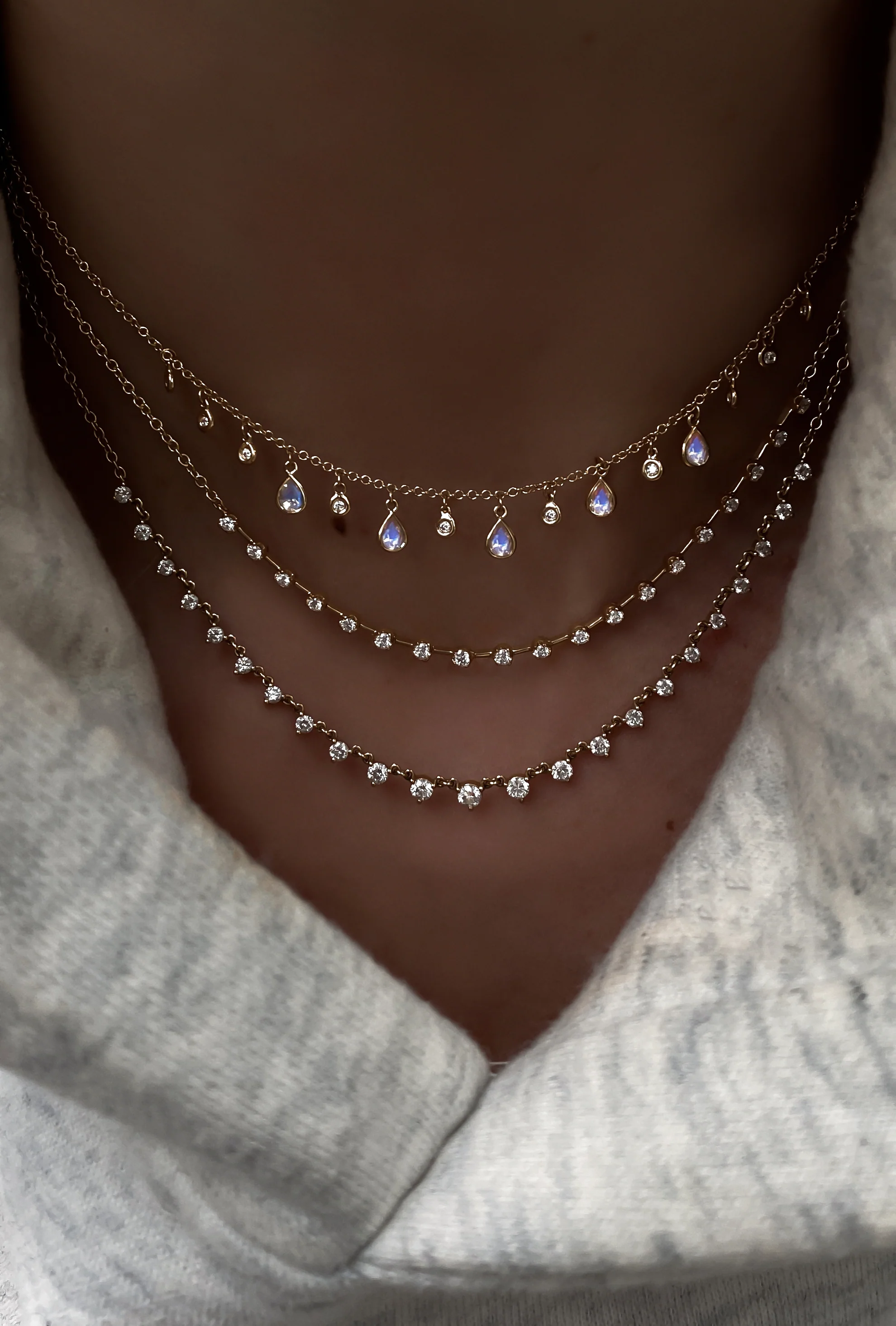 14kt gold and diamond moonstone teardrop drip necklace - Image 3