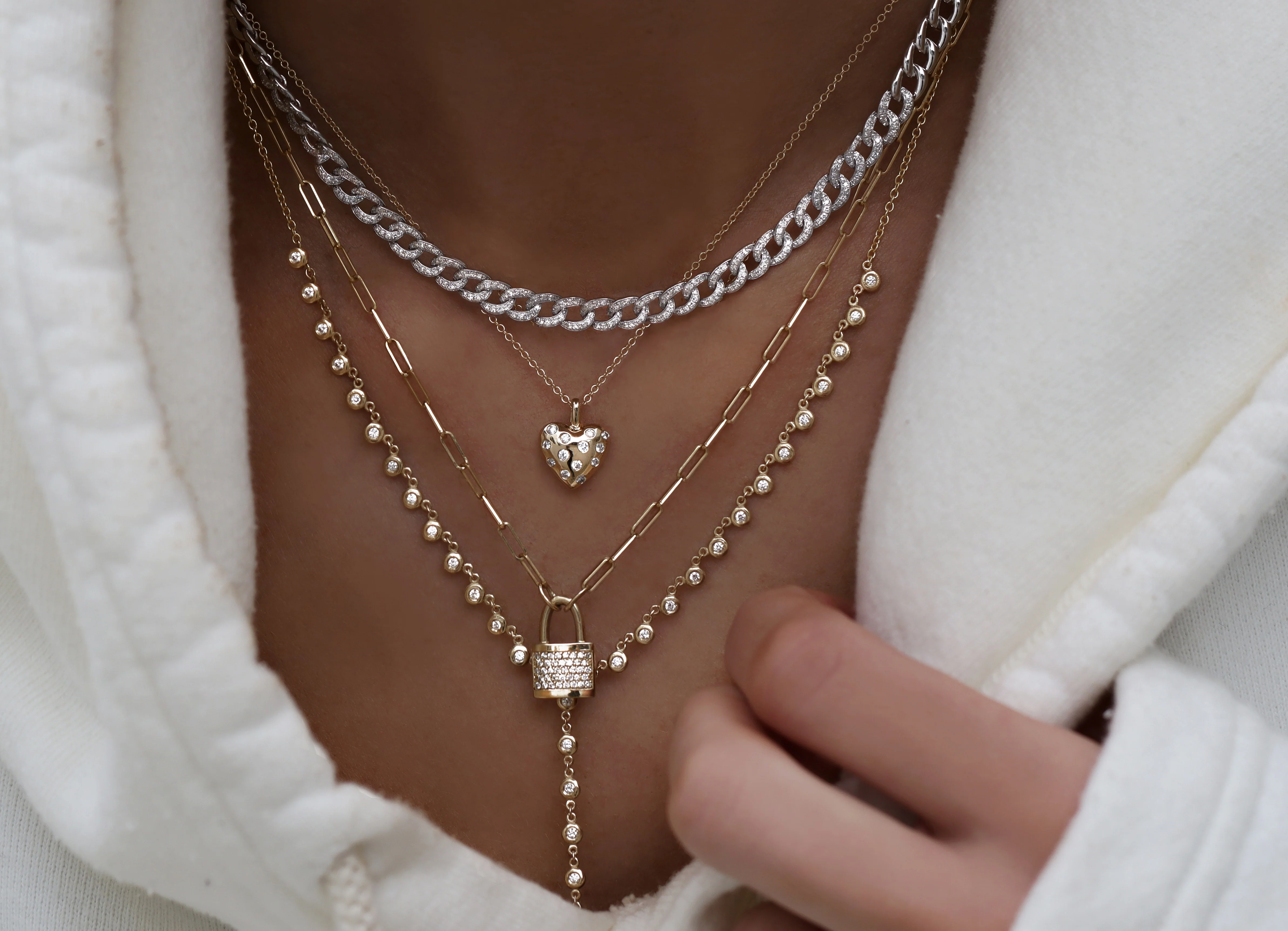 14kt gold full diamond bezel lariat necklace - Image 4