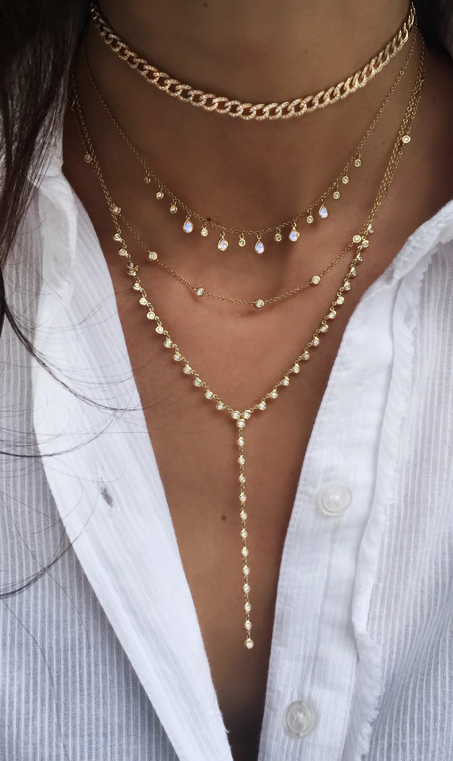 14kt gold full diamond bezel lariat necklace - Image 5