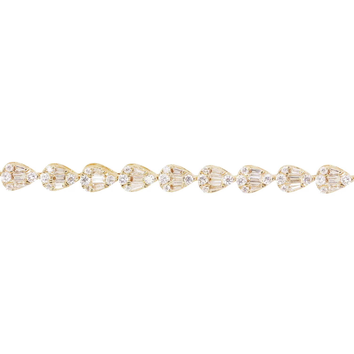14kt gold full teardrop baguette diamond tennis bracelet