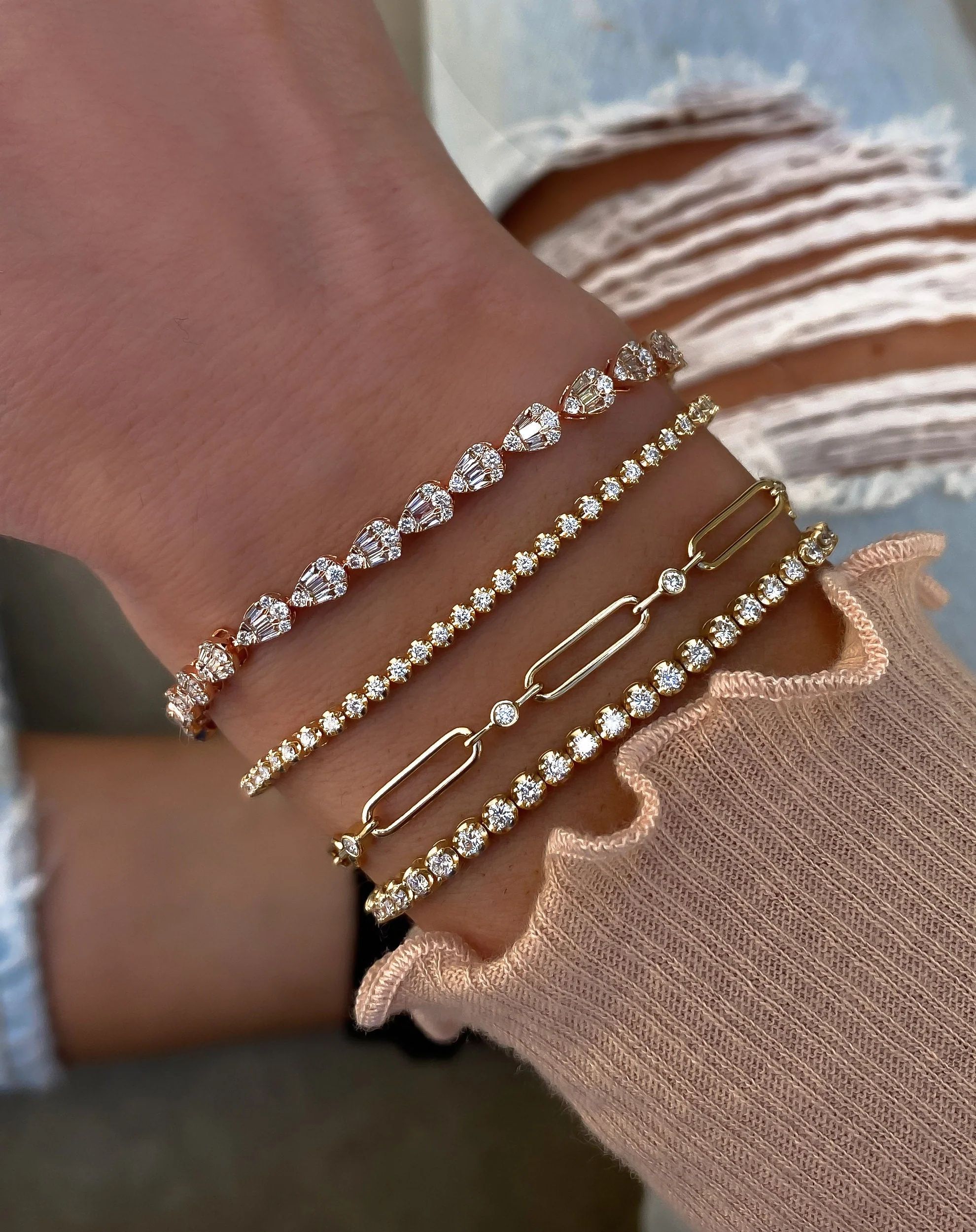 14kt gold full teardrop baguette diamond tennis bracelet - Image 2