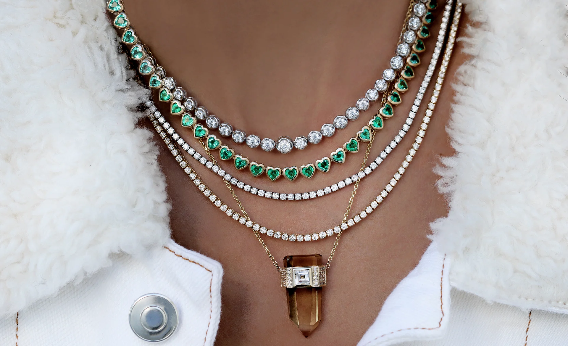 14kt gold graduated diamond scalloped bezel tennis necklace - Image 5