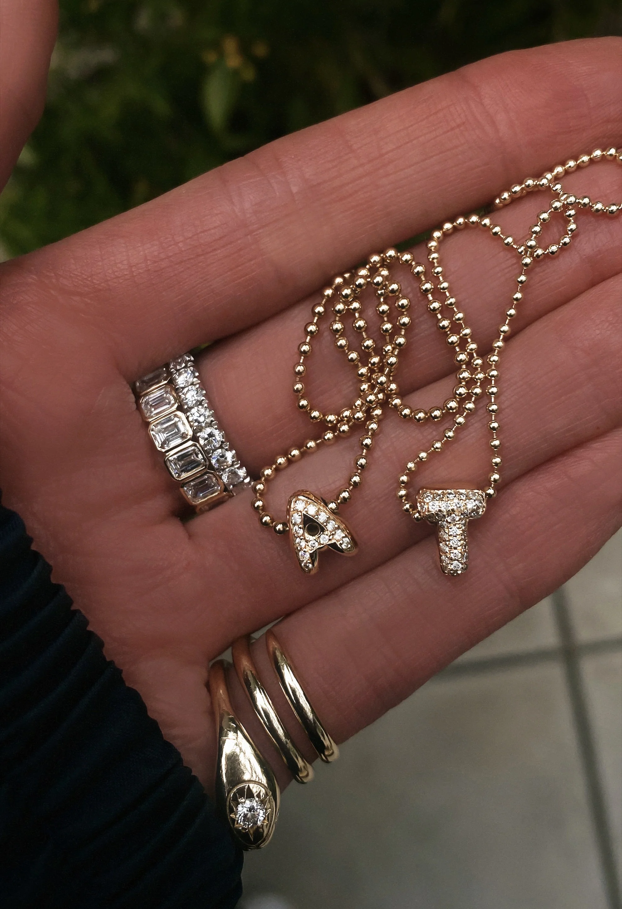 14kt gold grande diamond bubble initial necklace on ball chain - Image 4
