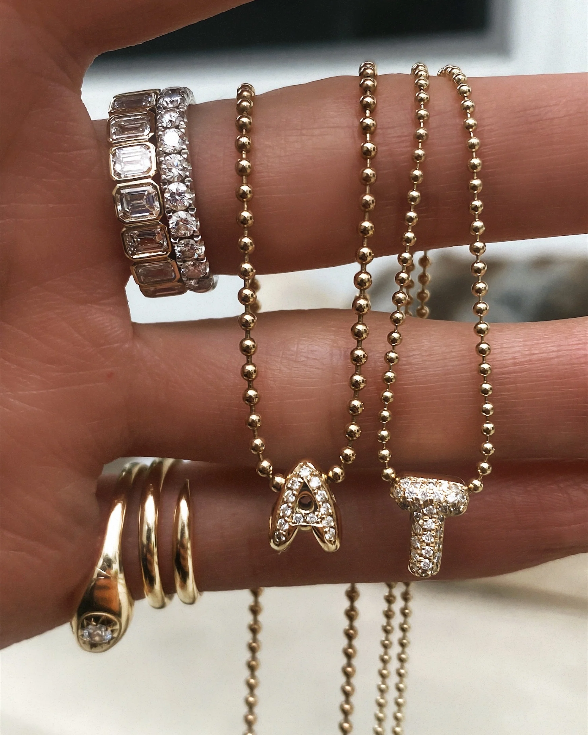 14kt gold grande diamond bubble initial necklace on ball chain - Image 5