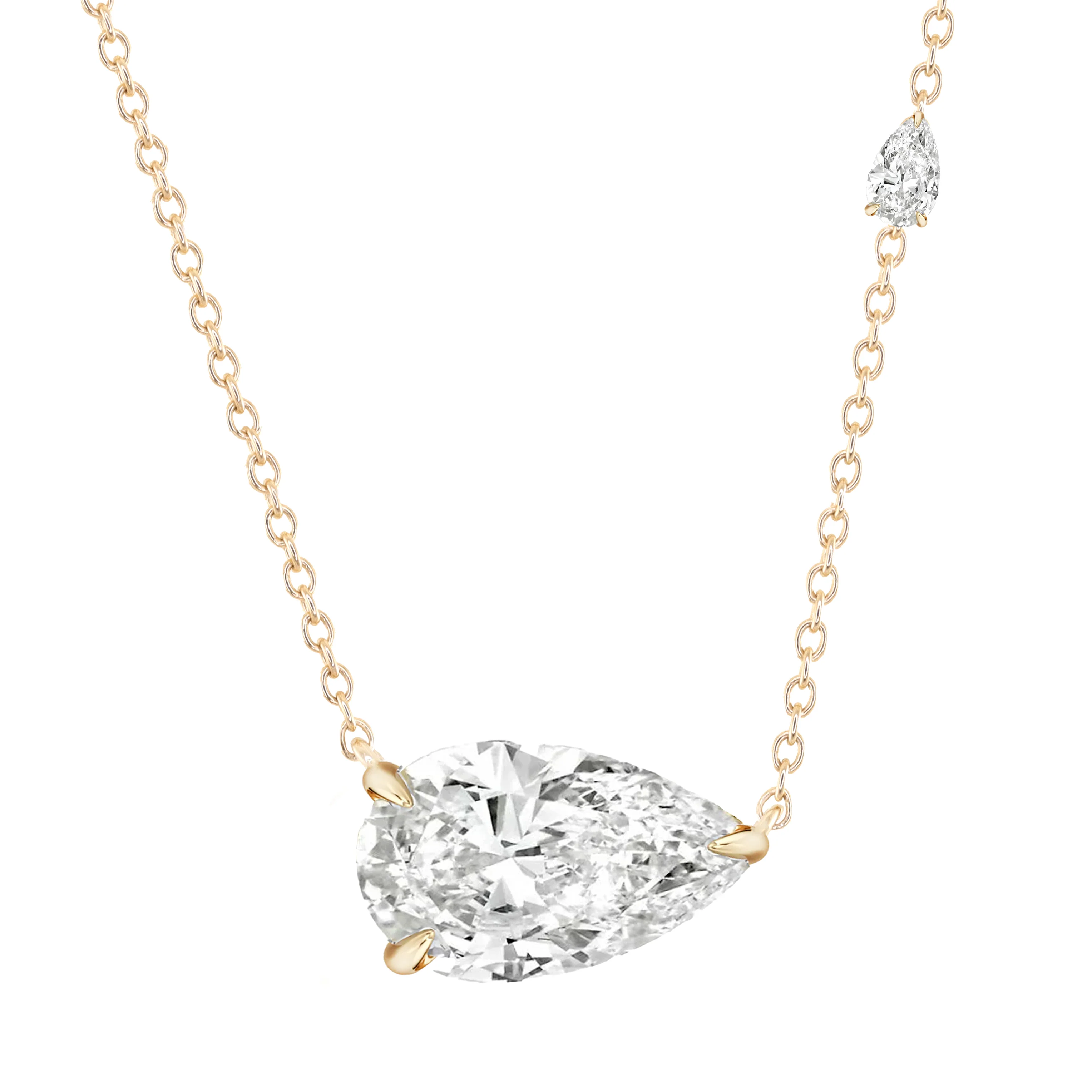 14kt gold grande double pear diamond solitaire necklace