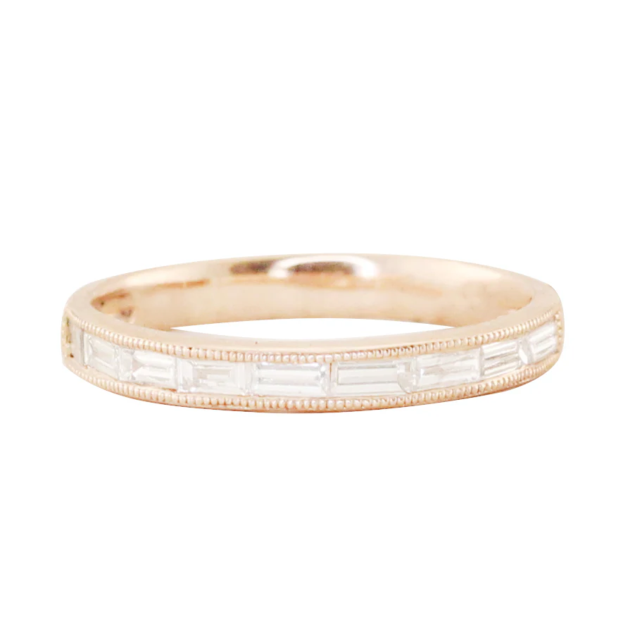 14kt gold half eternity baguette diamond ring