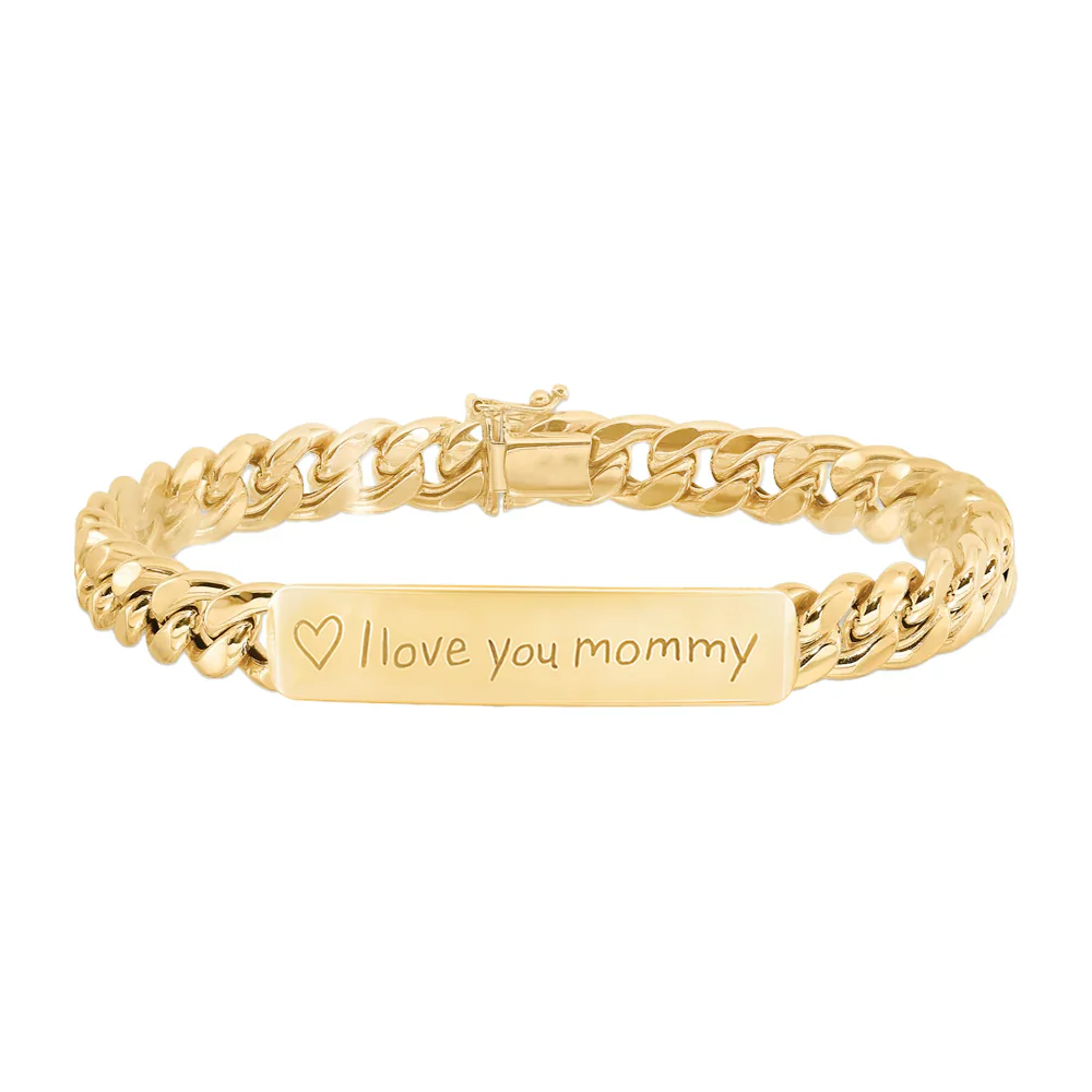 14kt gold hand engraved cuban chain love note bracelet - Image 5