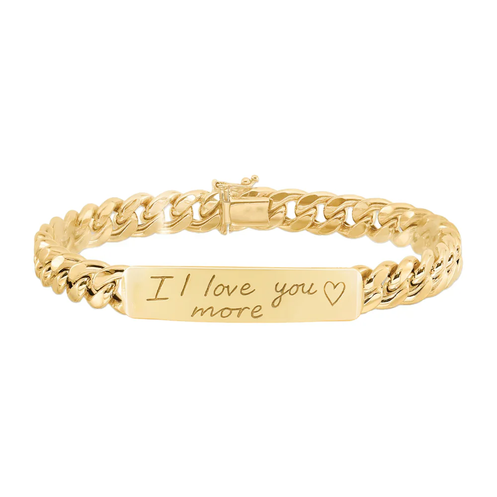 14kt gold hand engraved cuban chain love note bracelet - Image 6