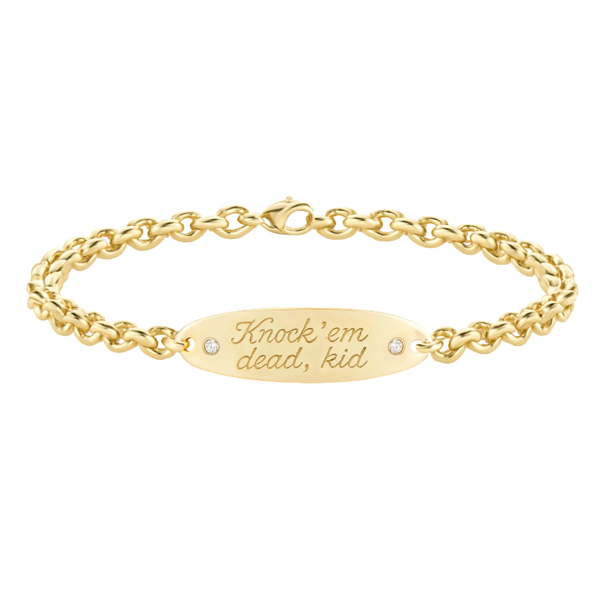 14kt gold hand engraved diamond oval 4.5mm love note bracelet