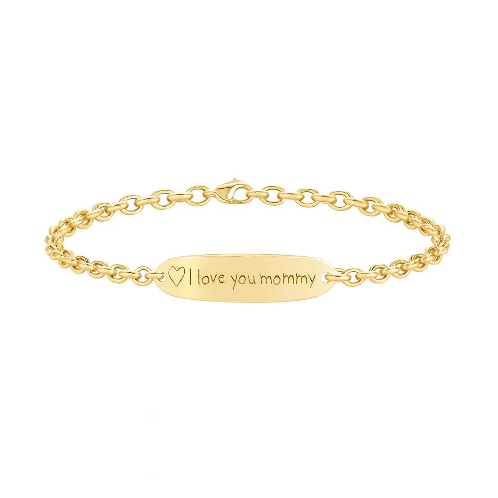 14kt gold hand engraved oval 3mm baby love note bracelet - Image 3