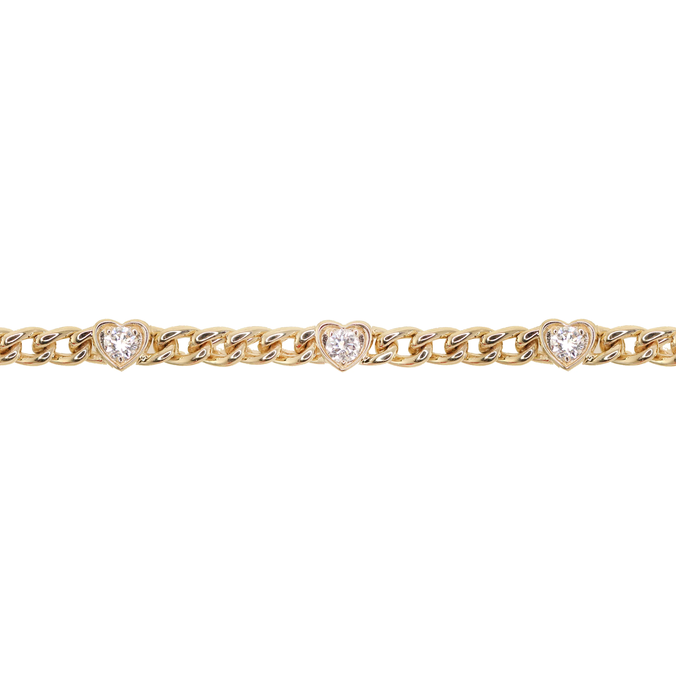 14kt gold heart diamond bezel chain bracelet