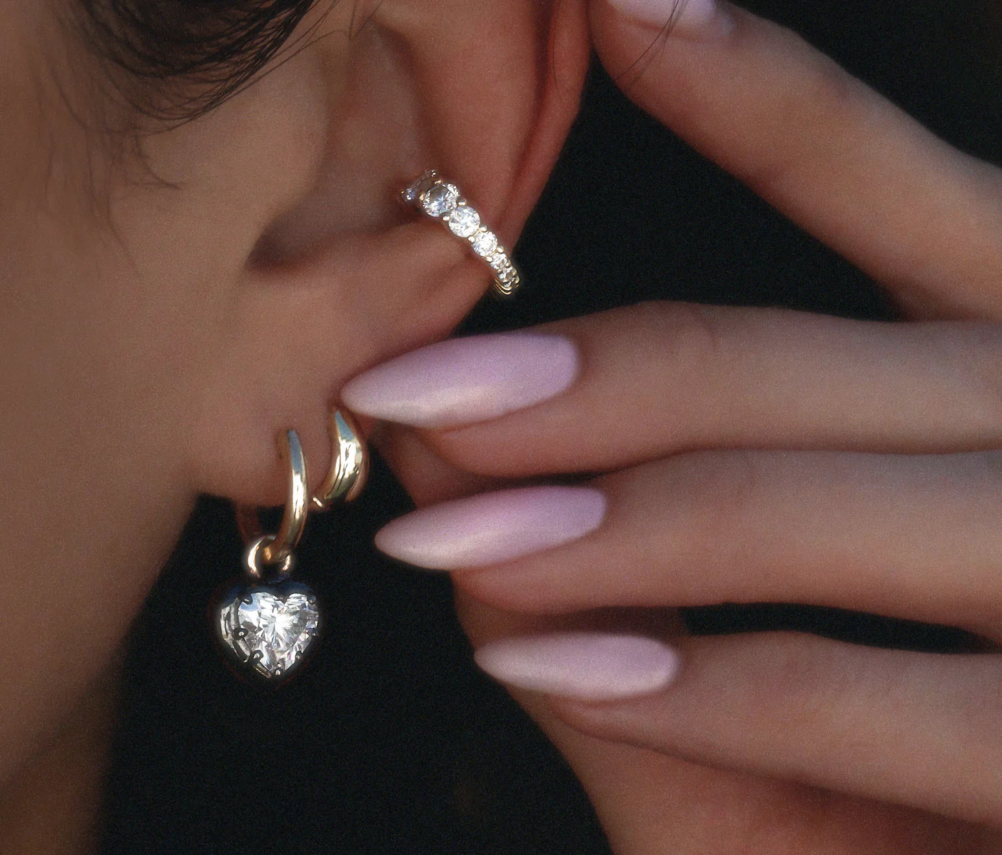 14kt gold heart diamond black orbit hoop - Image 3