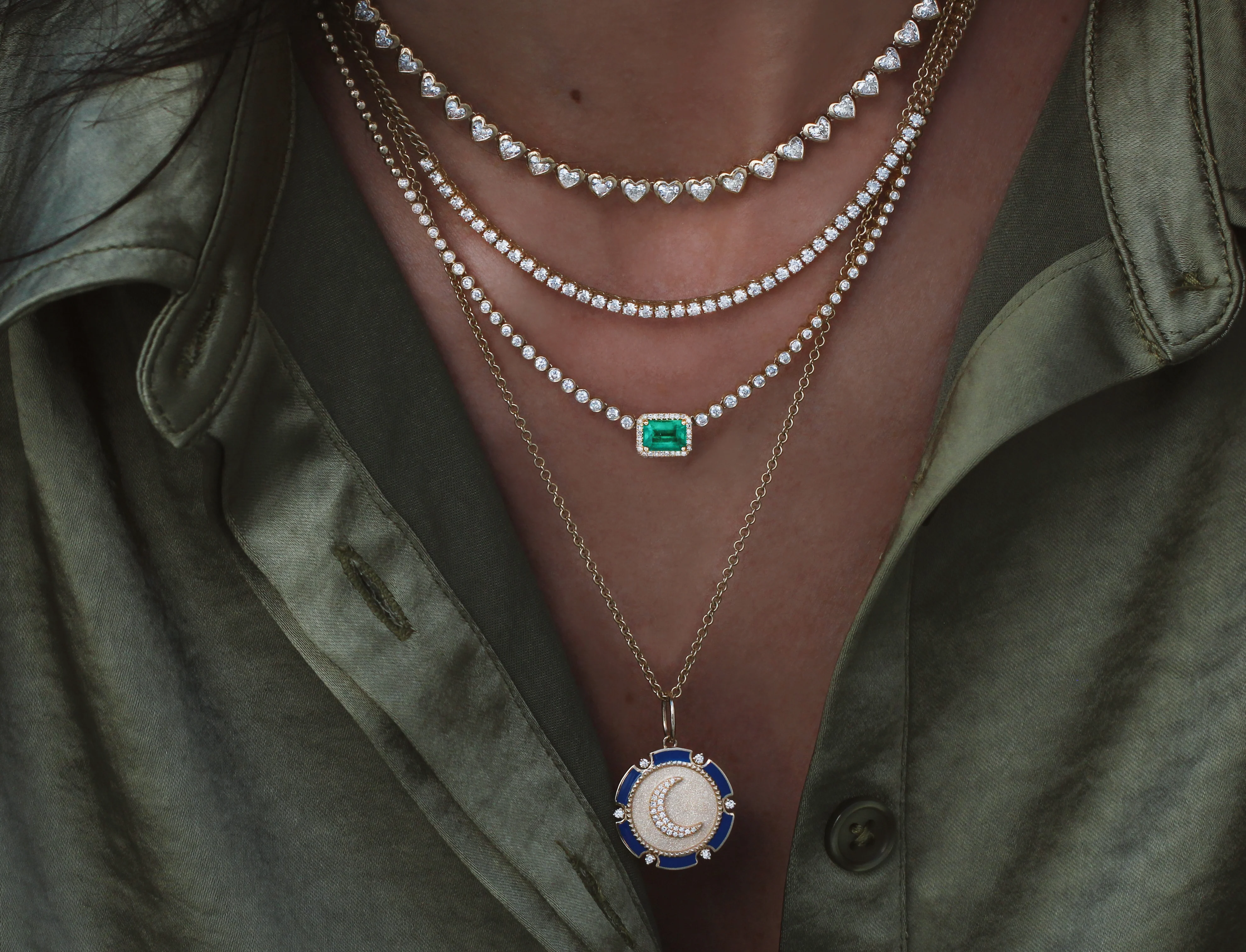 14kt gold heart diamond bezel tennis necklace - Image 3