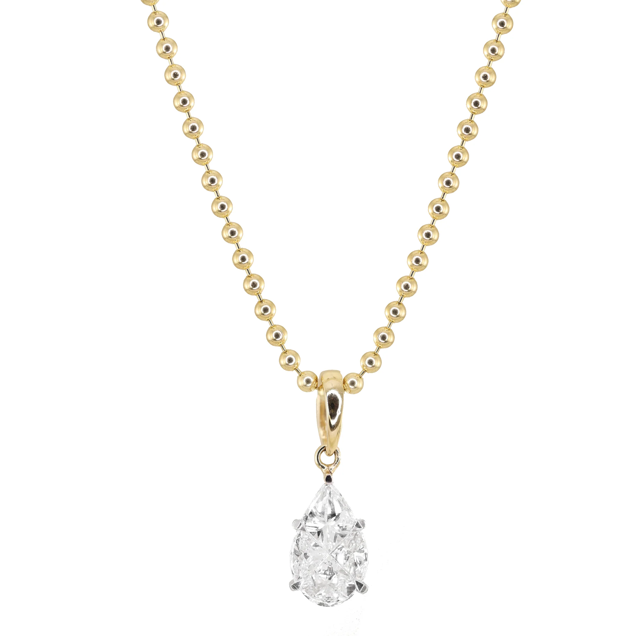 14kt gold illusion teardrop diamond necklace on ball chain - Image 3