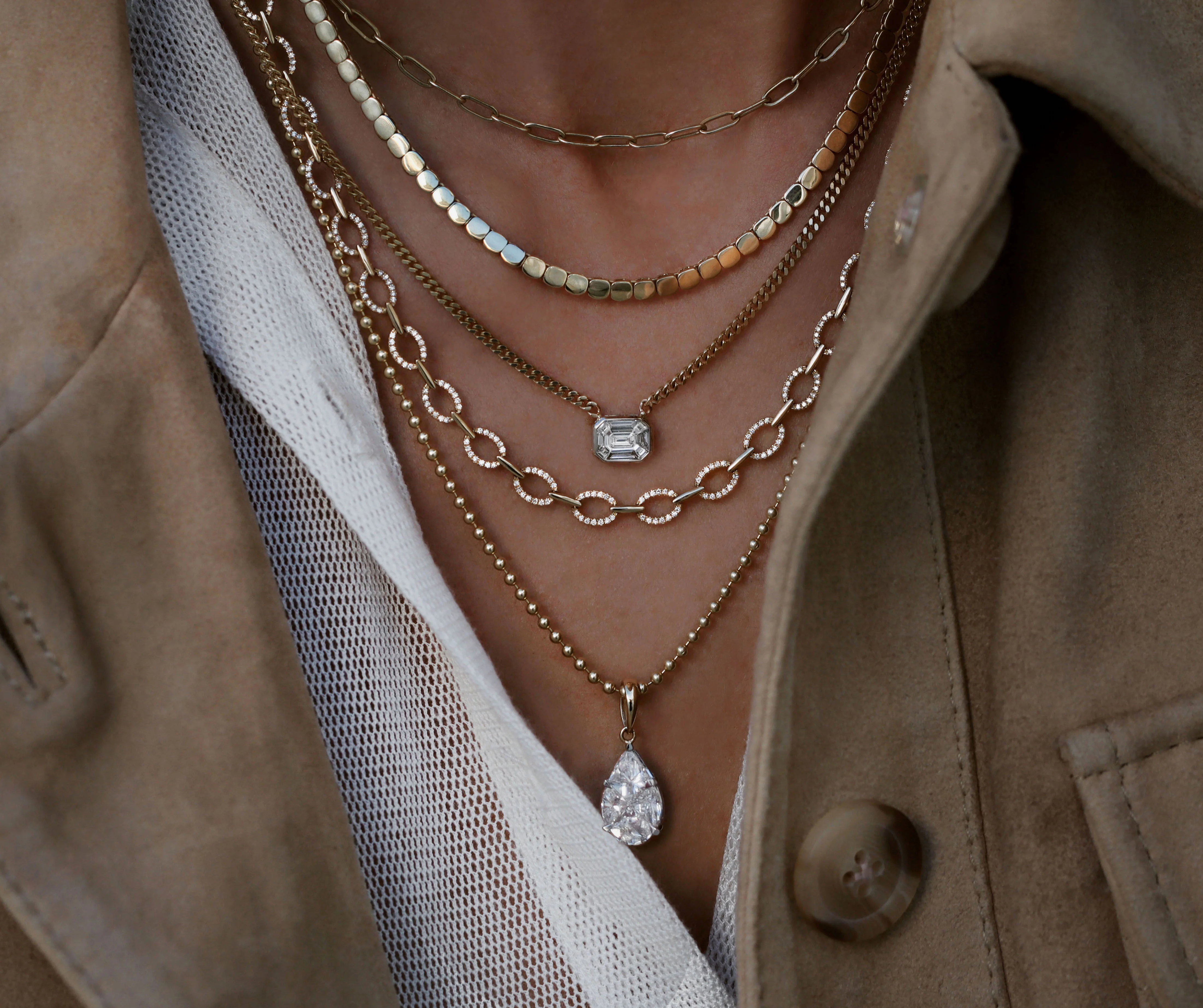 14kt gold illusion teardrop diamond necklace on ball chain - Image 4