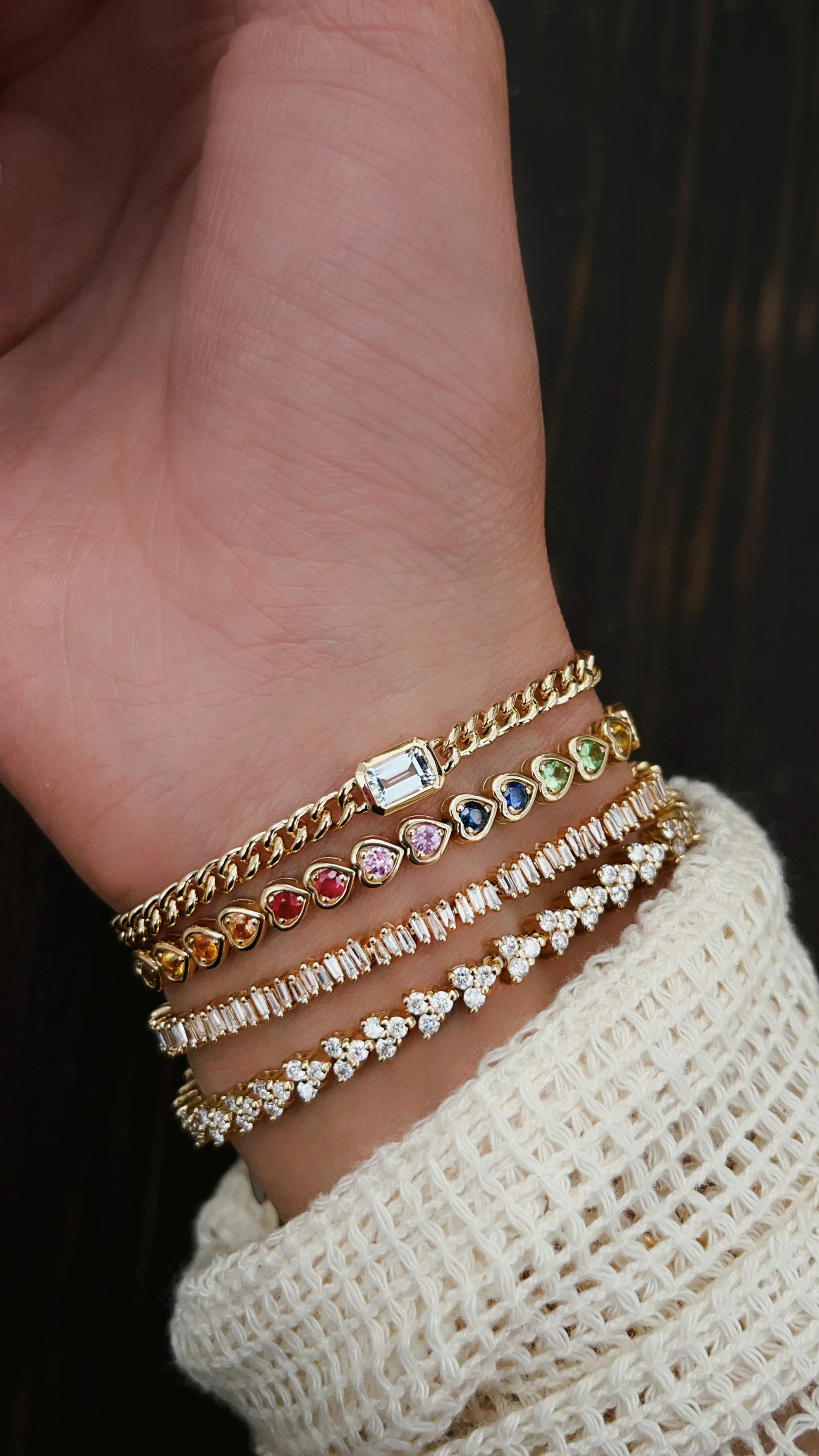 14kt gold jagged baguette diamond tennis bracelet - Image 4