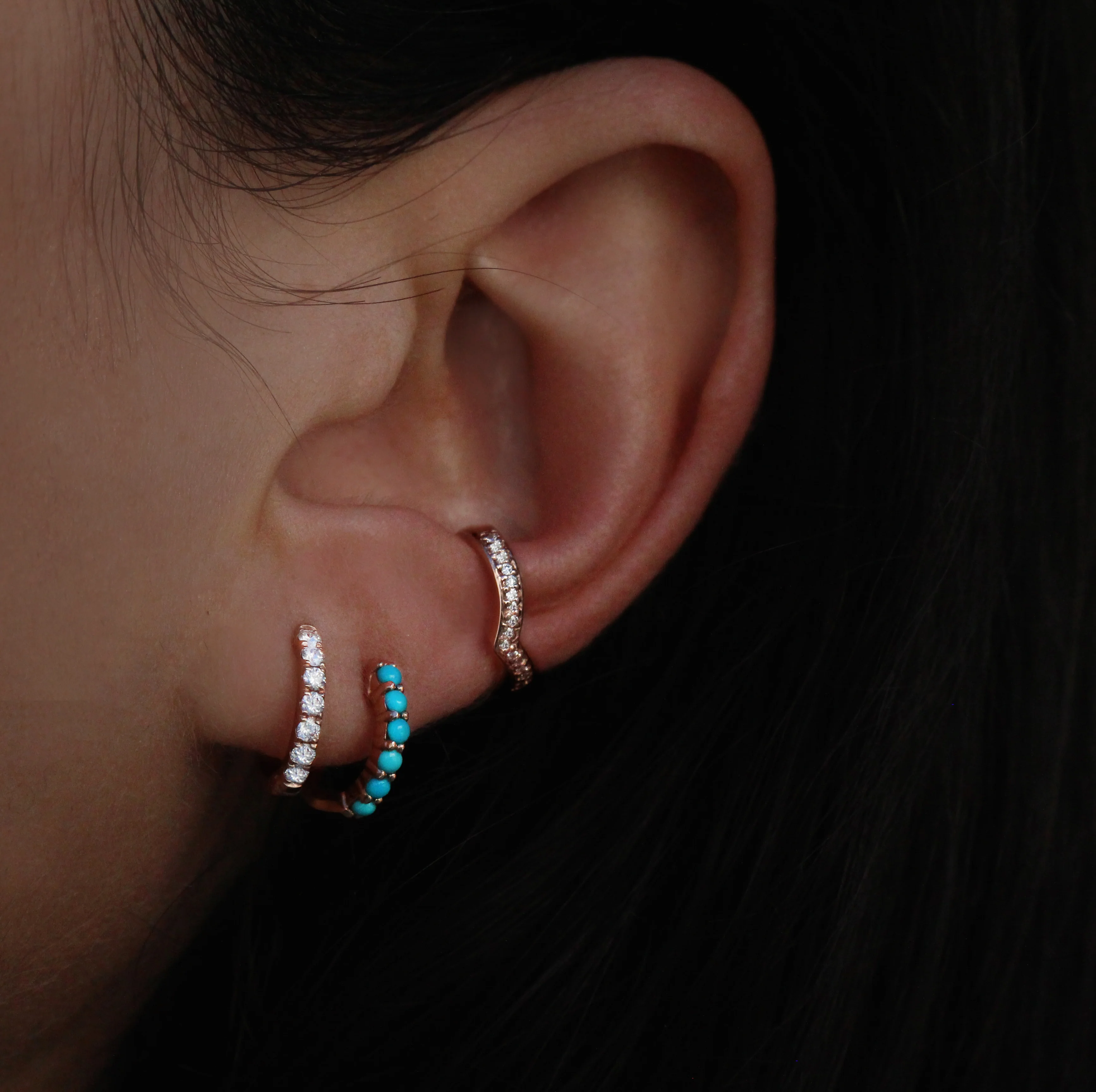 14kt gold little diamond hoops - Image 3