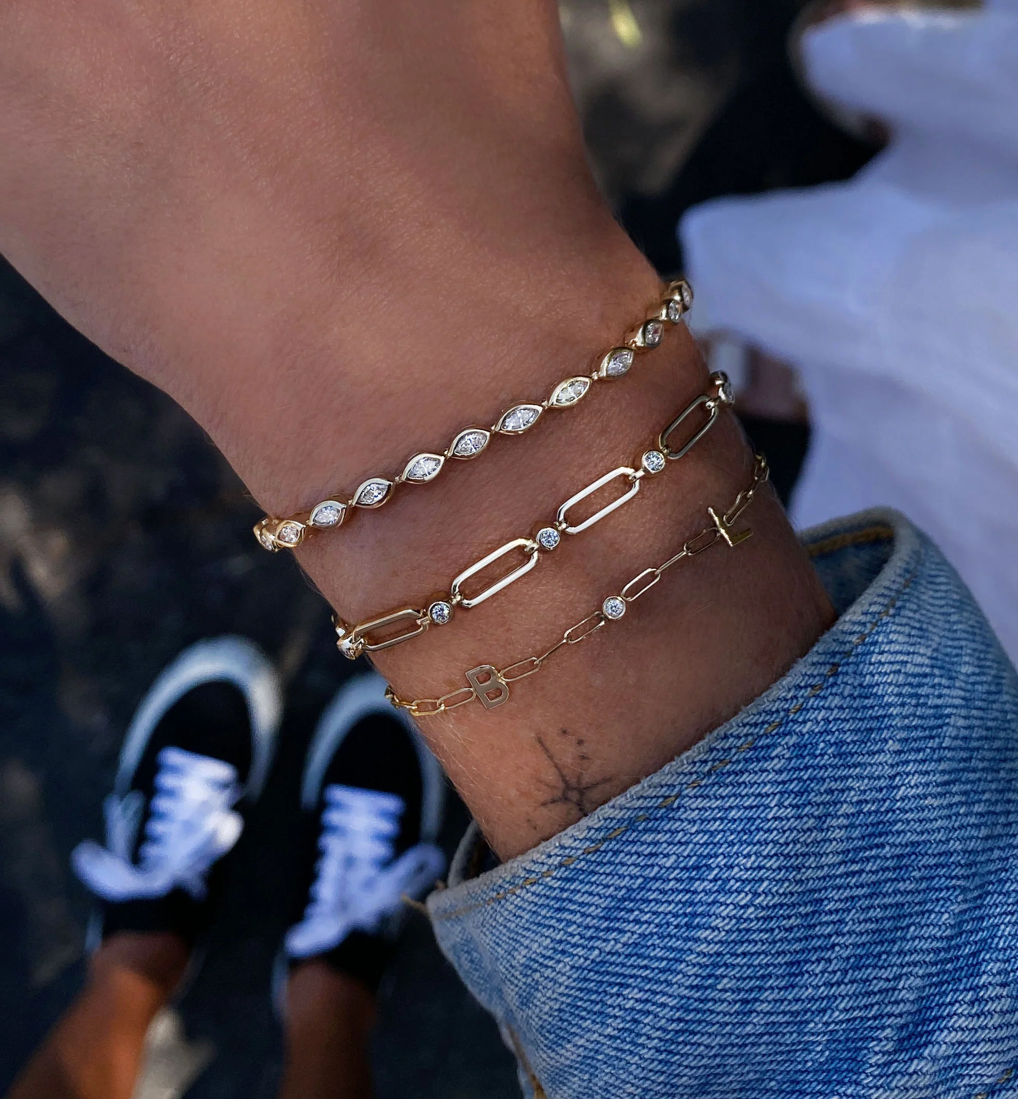14kt gold marquise diamond row bracelet - Image 2