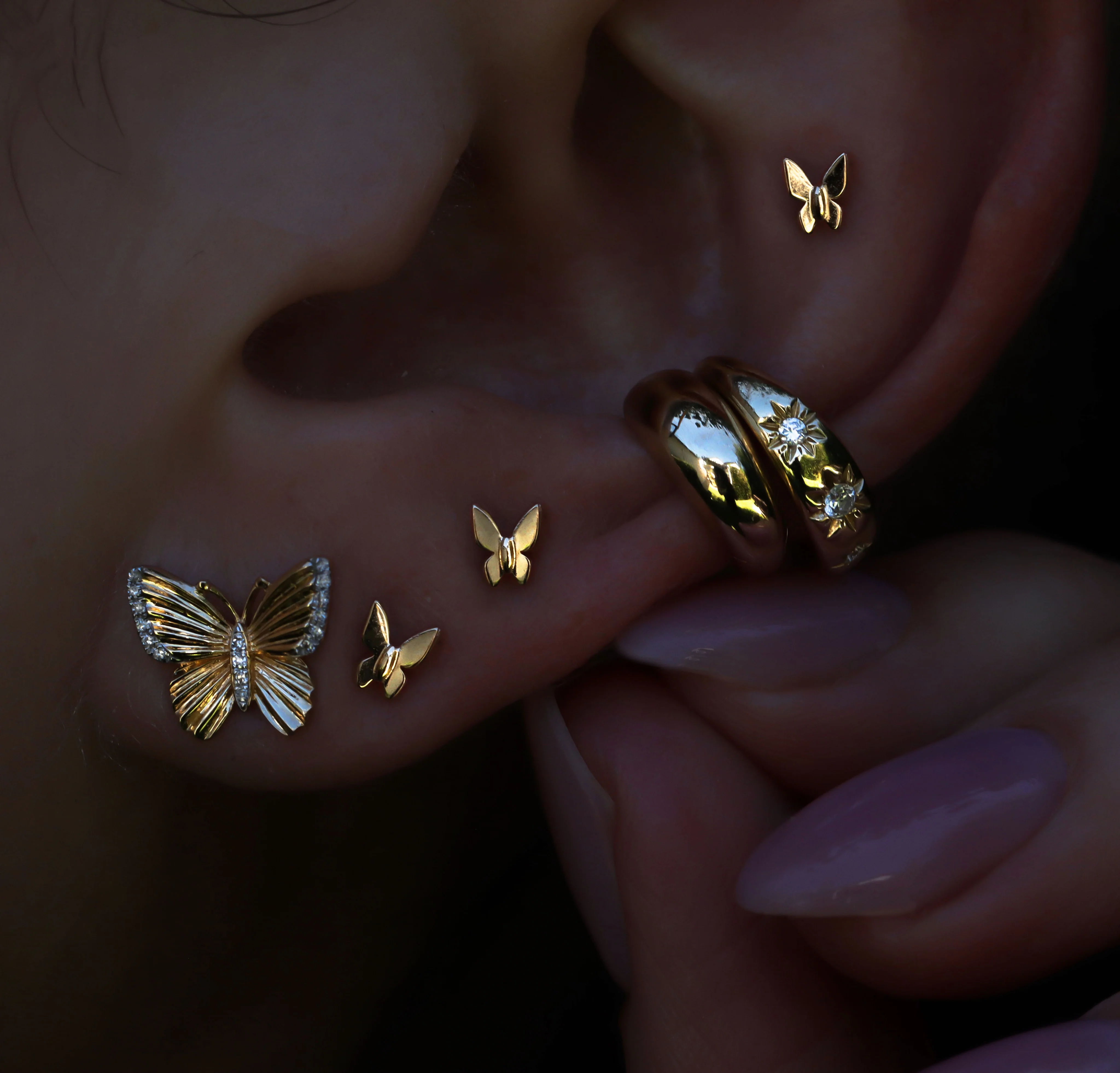 14kt gold and diamond butterfly burst studs - Image 3