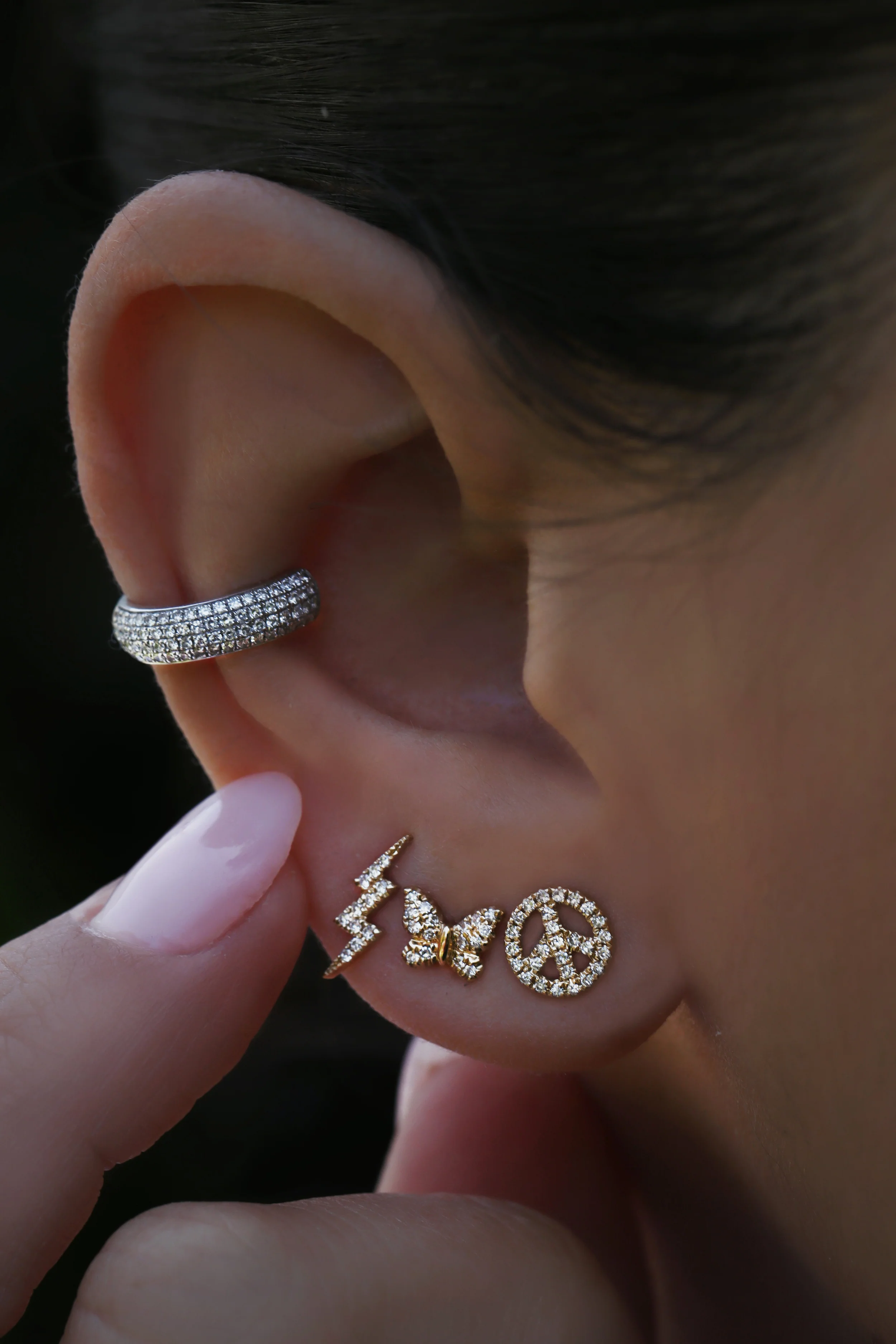 14kt gold and diamond mini baby butterfly studs - Image 2