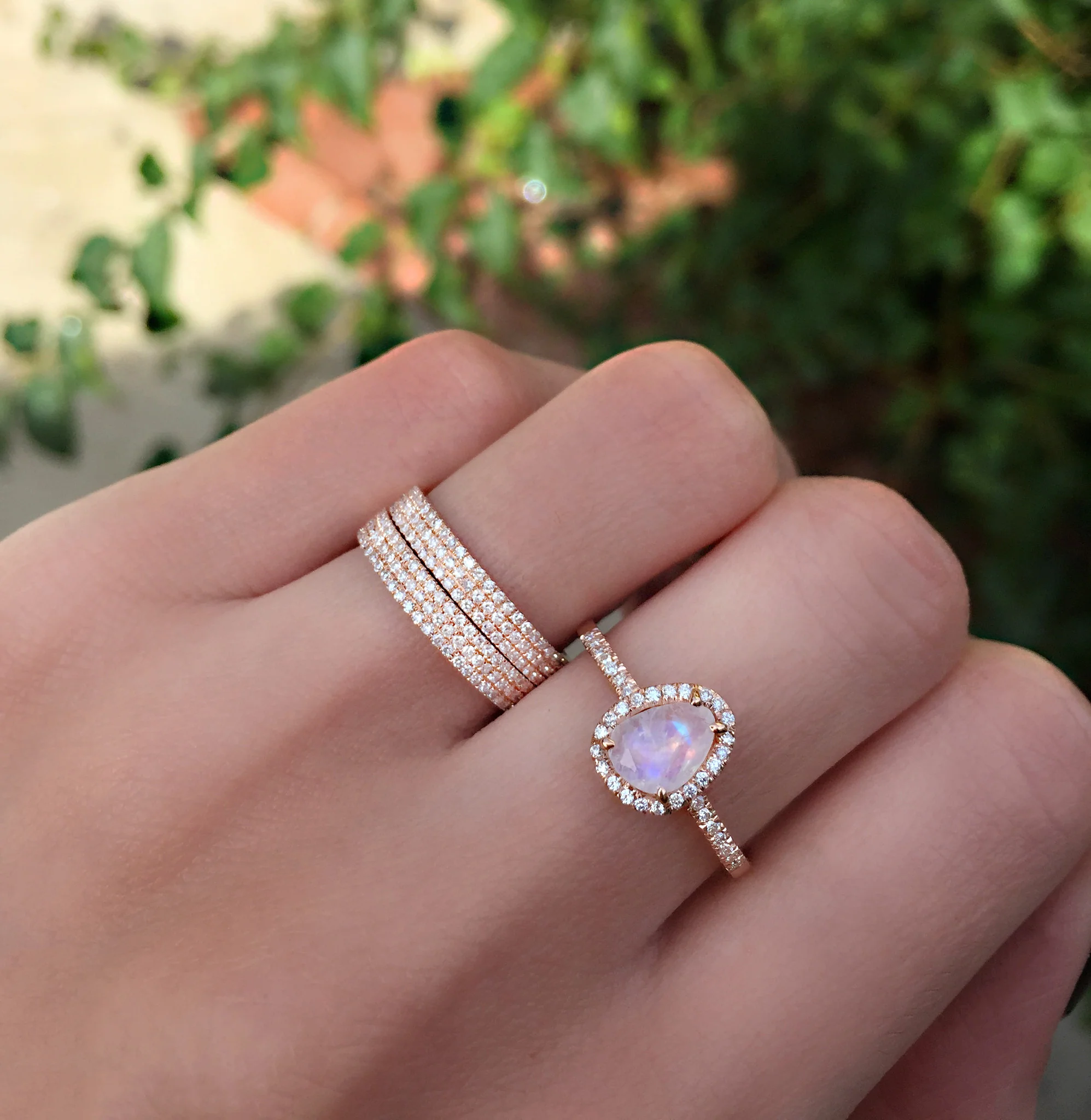 14kt gold and diamond mini moonstone ring - Image 3