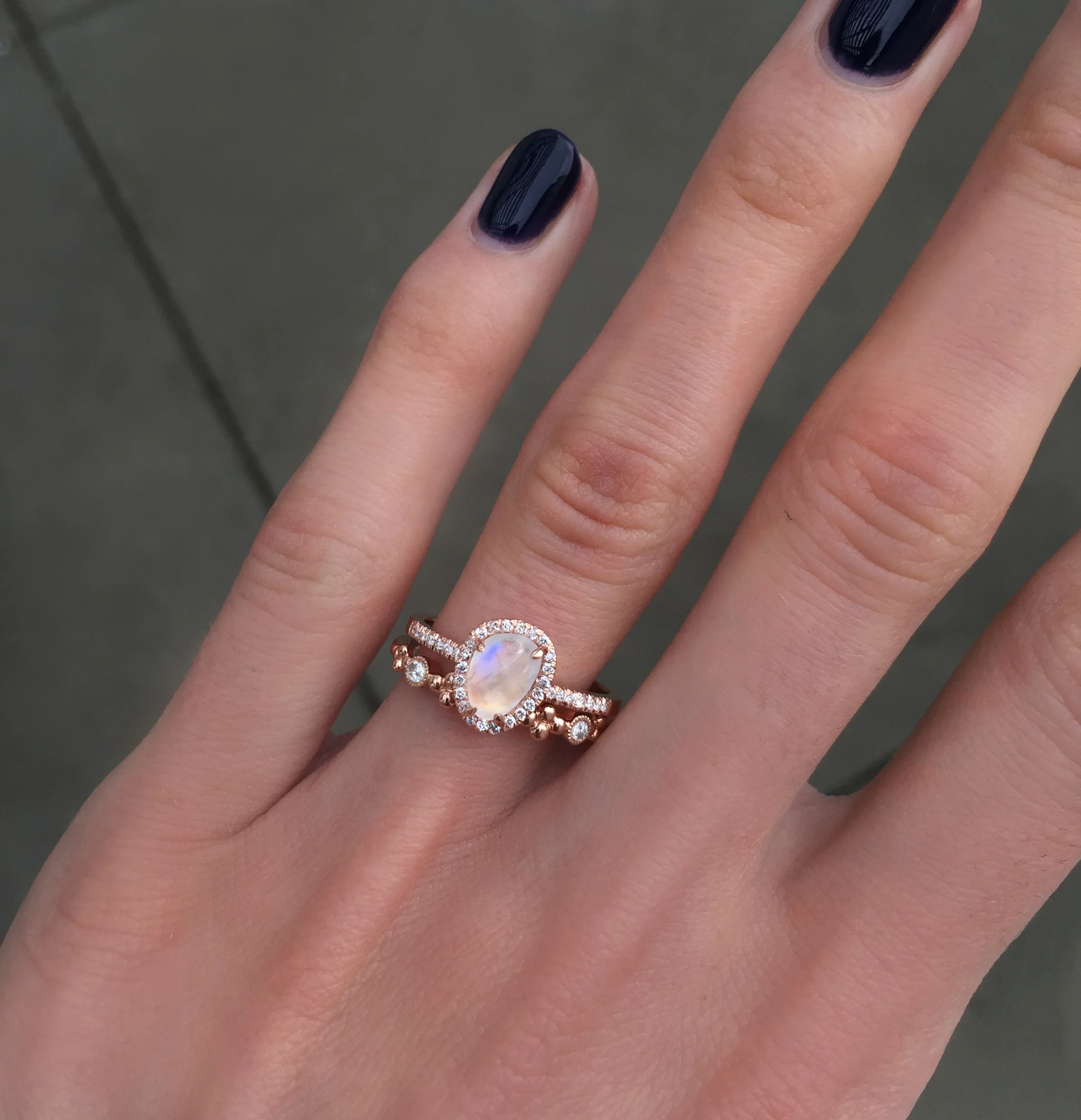14kt gold and diamond mini moonstone ring - Image 4