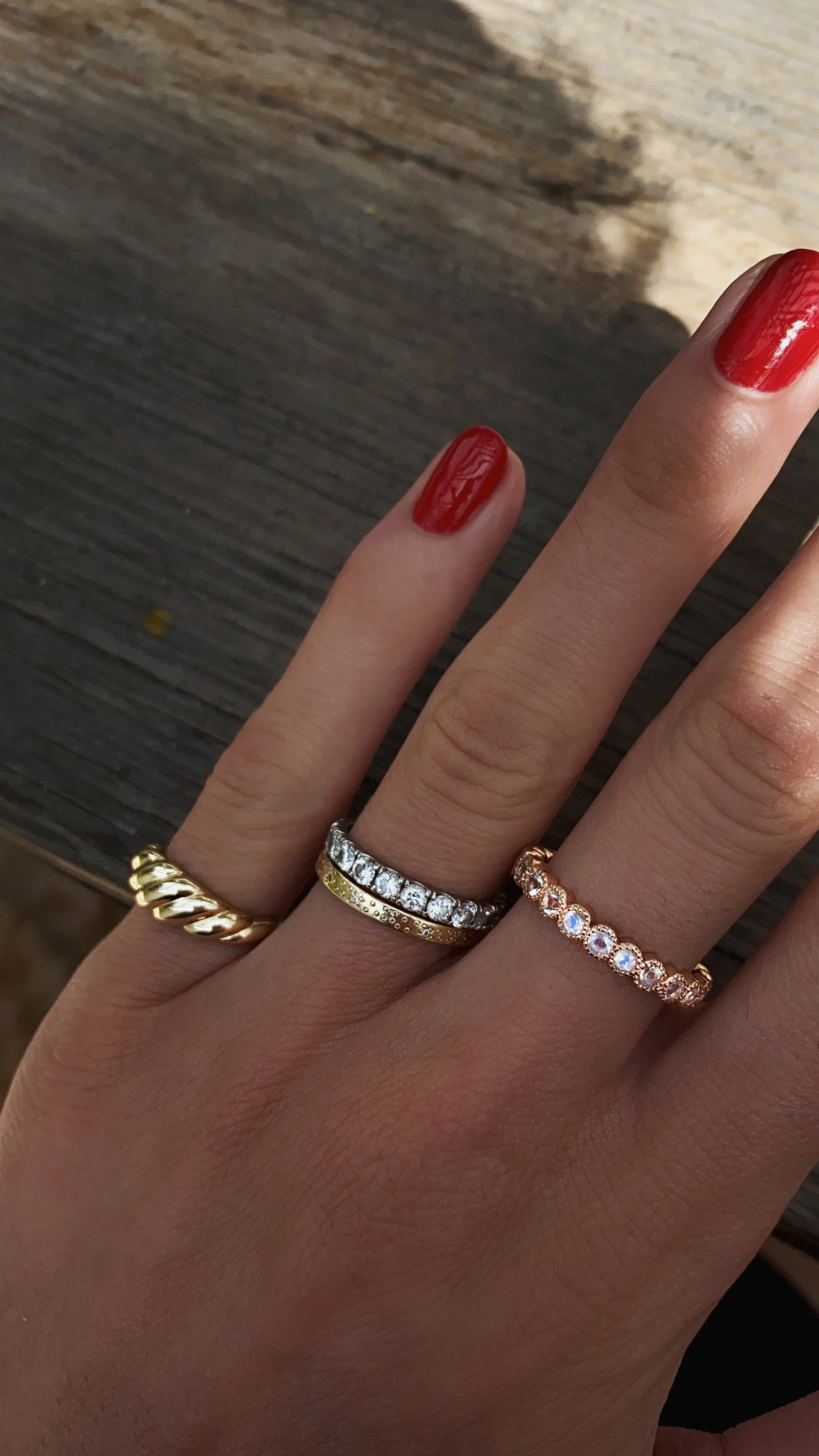 14kt gold moonstone bezel band - Image 2
