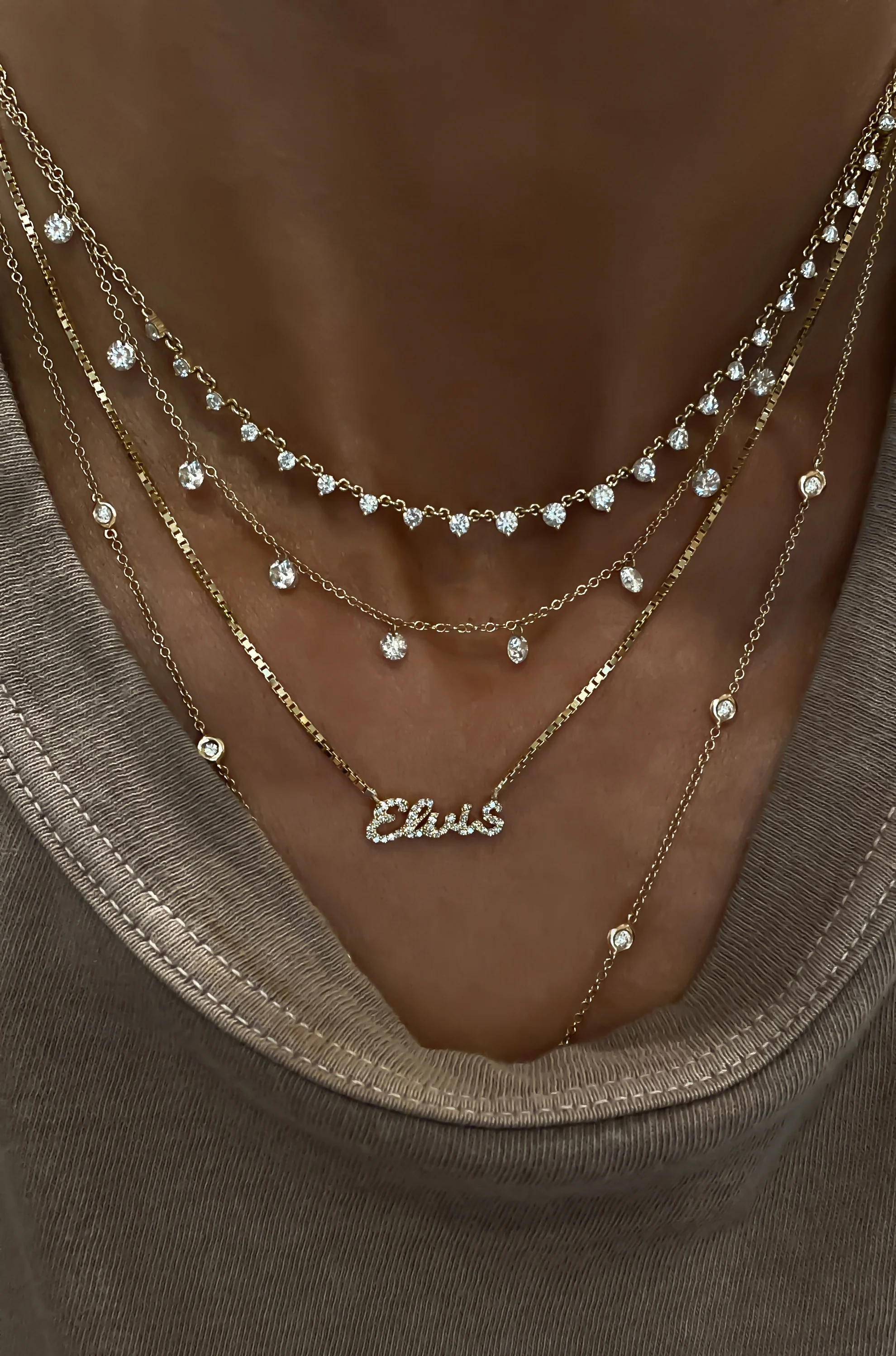 14kt gold nine floating diamond drip necklace - Image 2
