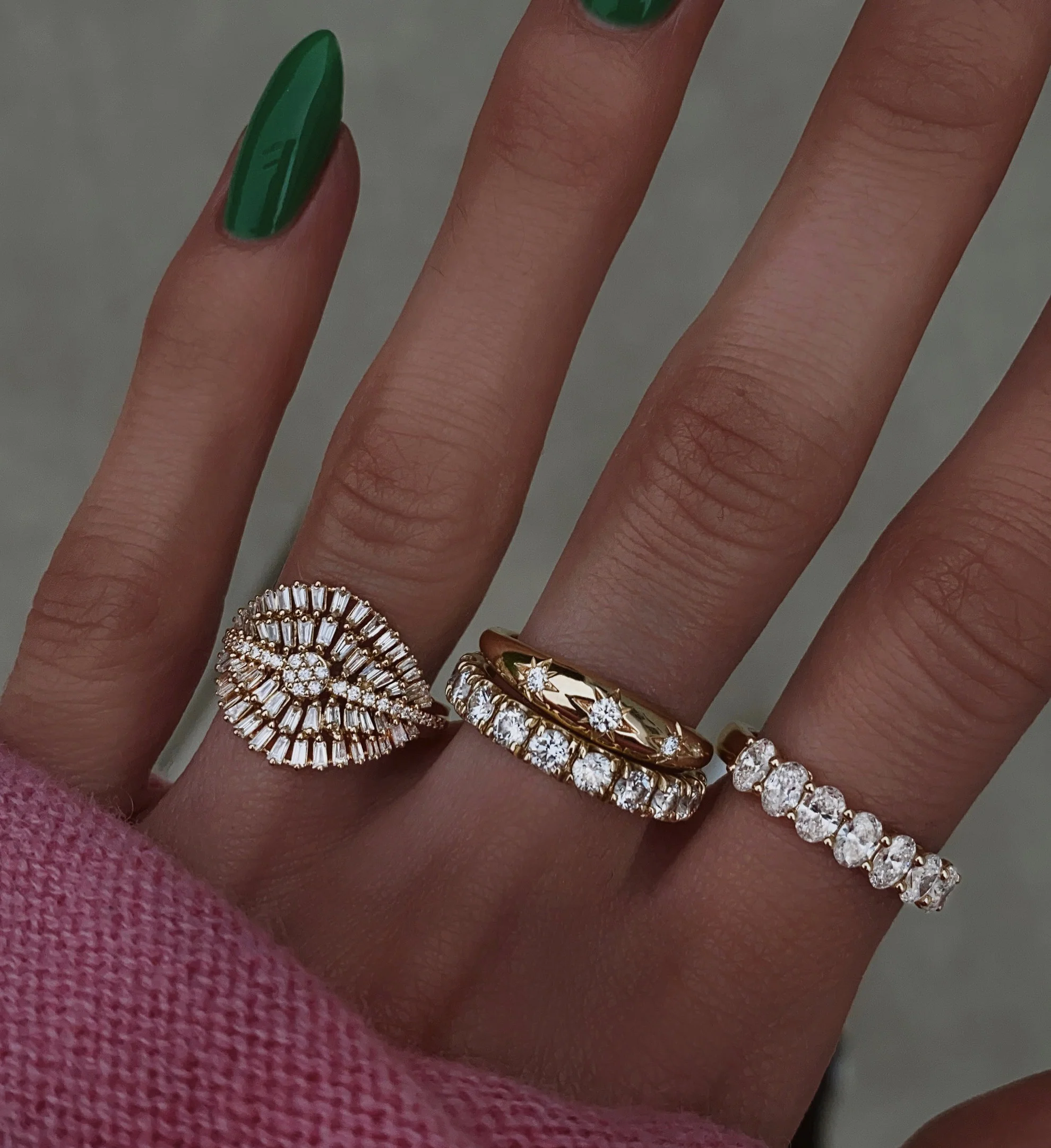 14kt gold oval diamond half eternity band - Image 4