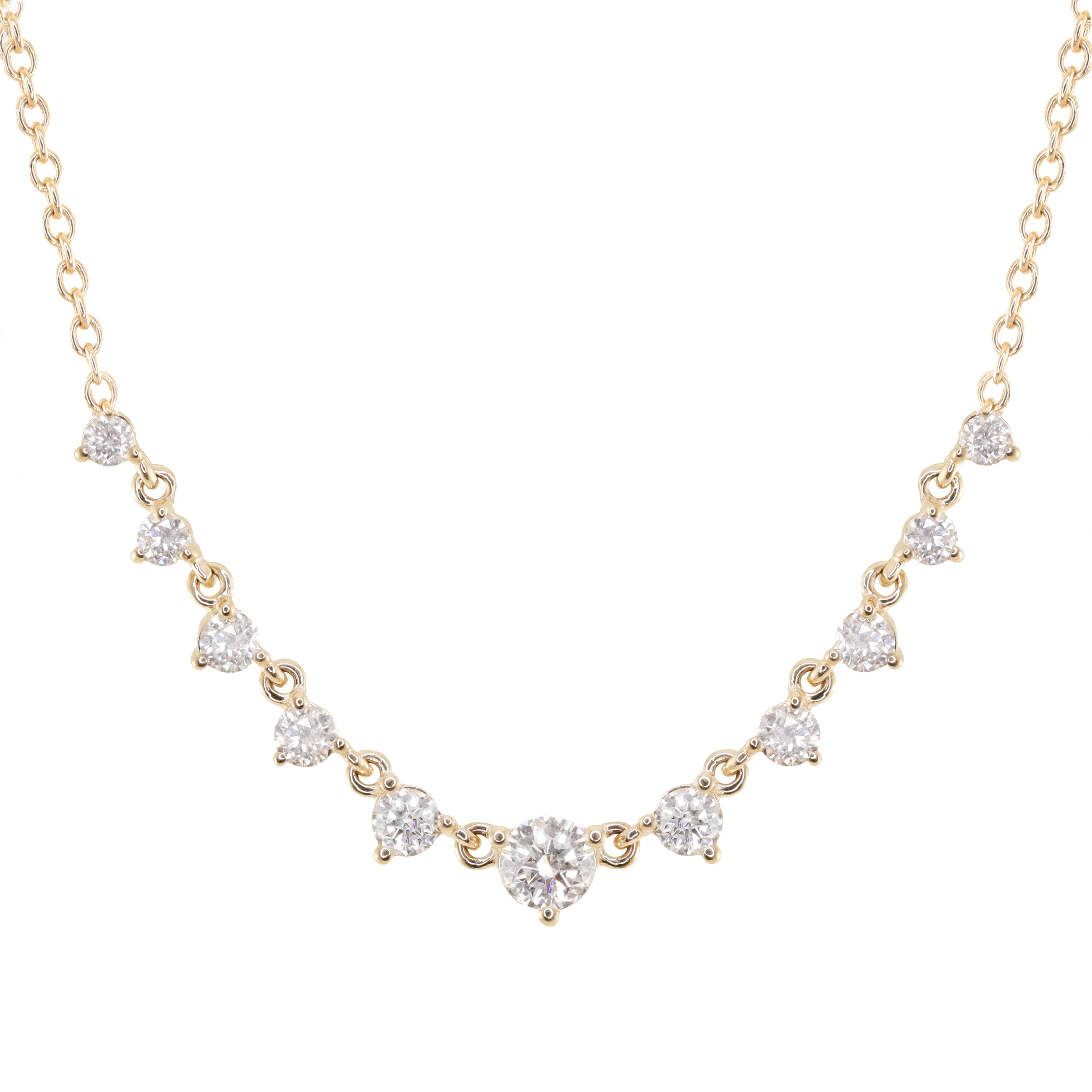 14kt gold petite graduated three prong diamond choker necklace - Image 3