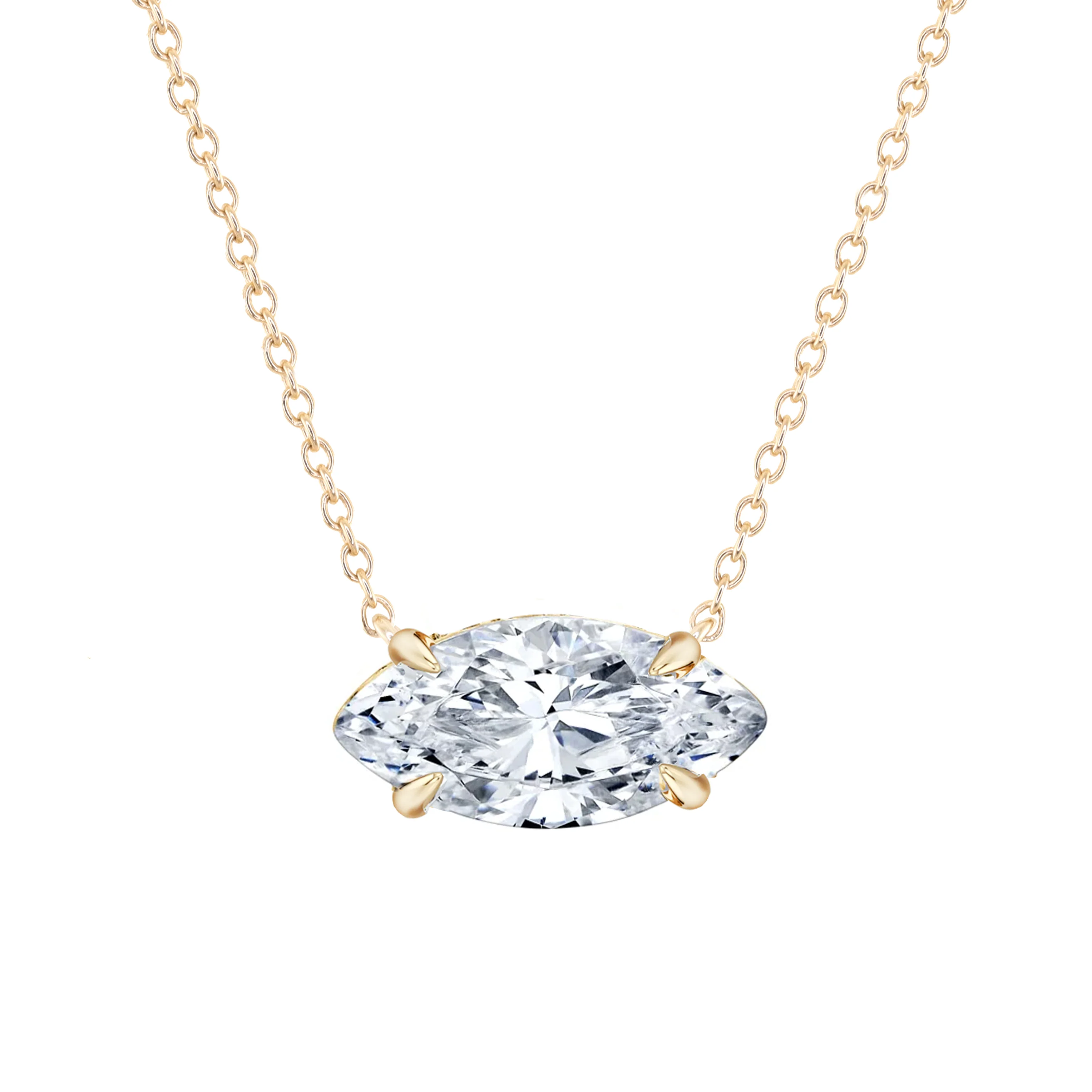 14kt gold petite marquise diamond solitaire necklace