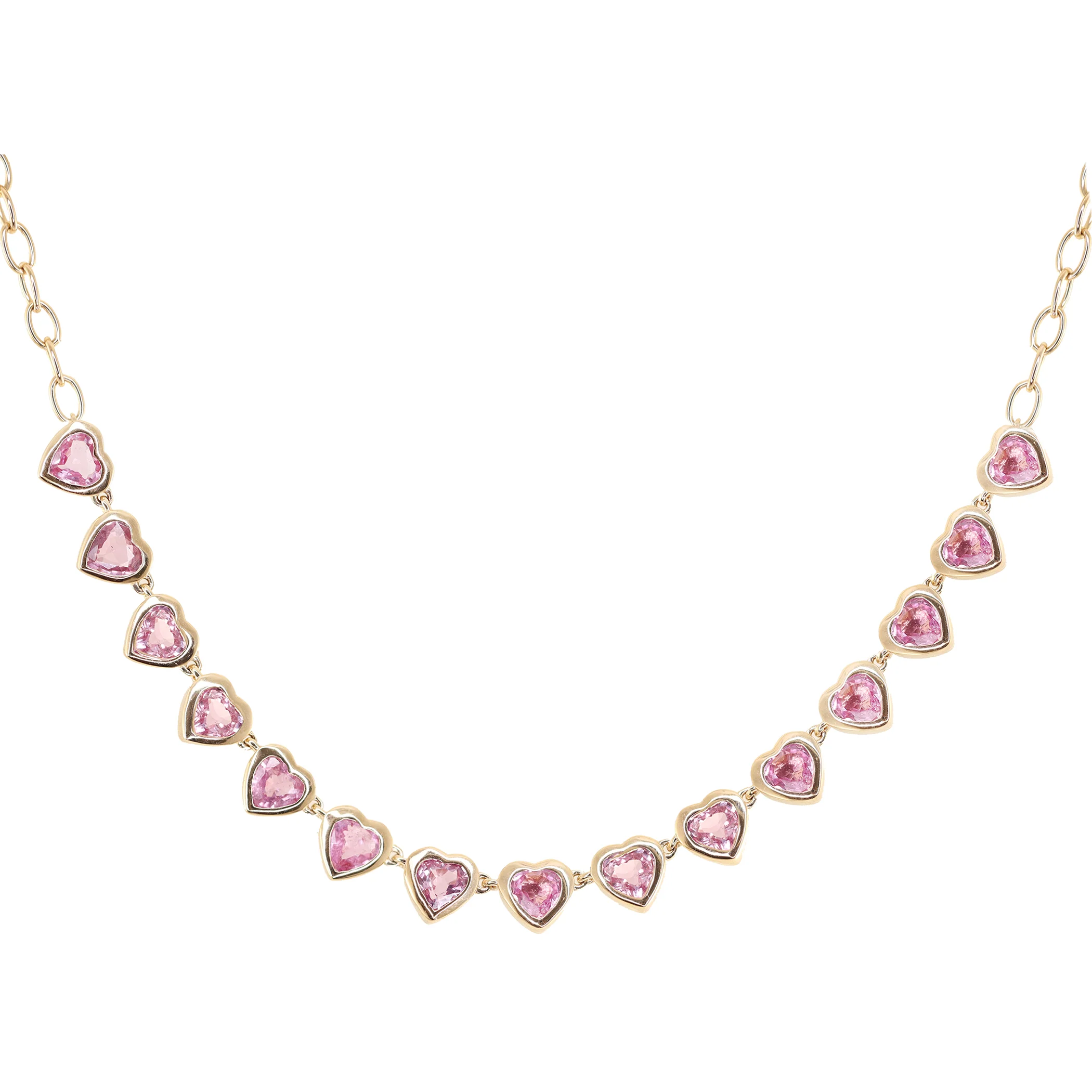 14kt gold pink sapphire heart bezel half tennis necklace - Image 2
