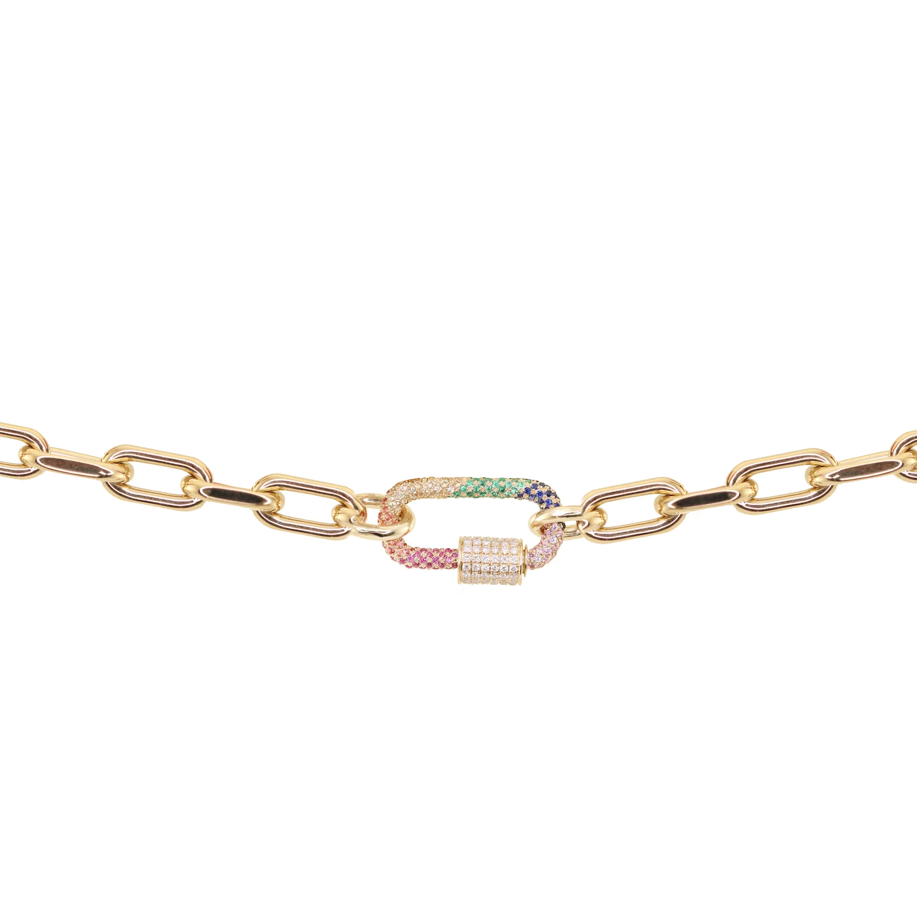 14kt gold rainbow sapphire screw paperclip bracelet - Image 3