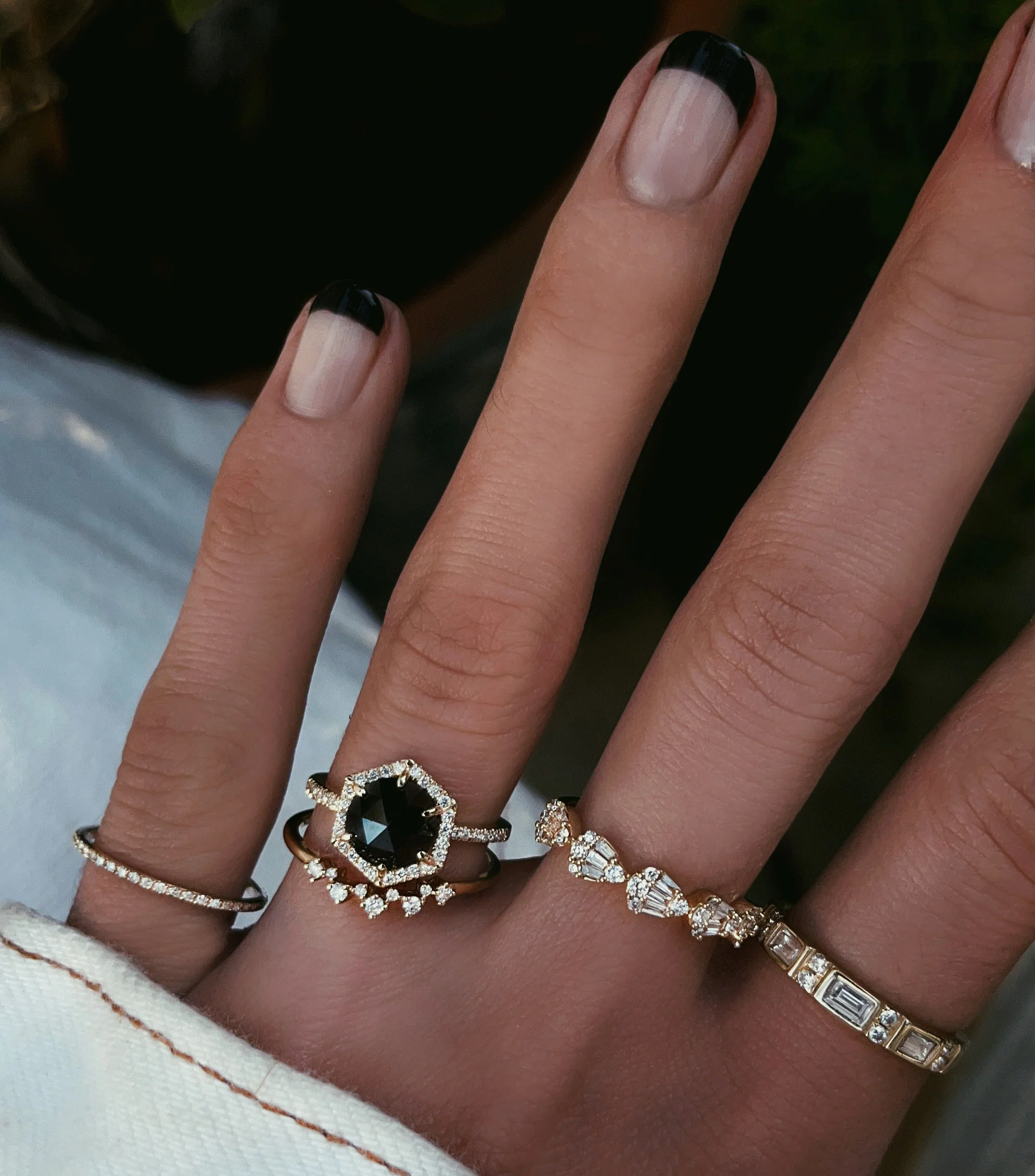 14kt gold rose cut black diamond single band hex ring - Image 3