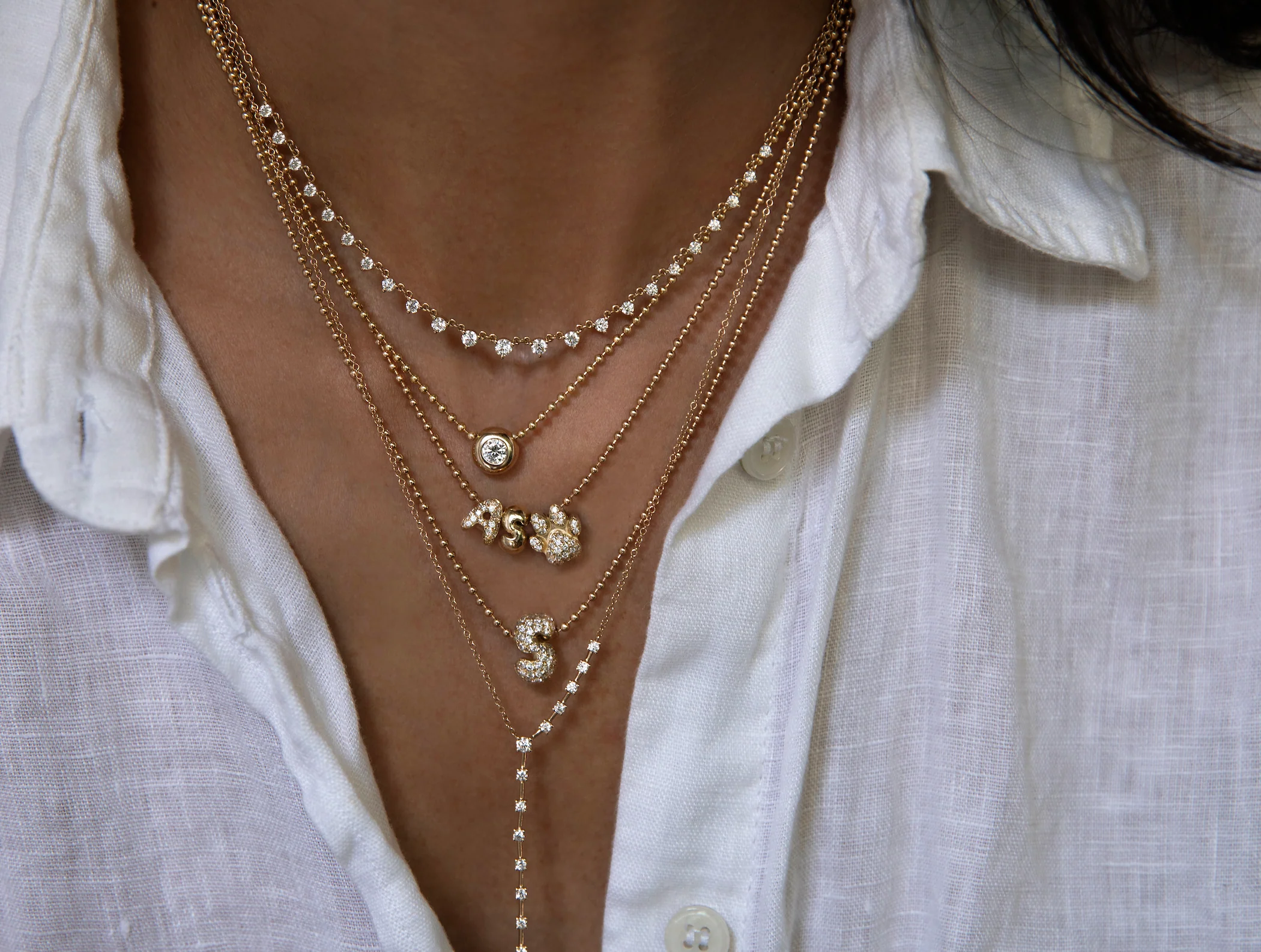 14kt gold round diamond donut bezel necklace on ball chain - Image 5