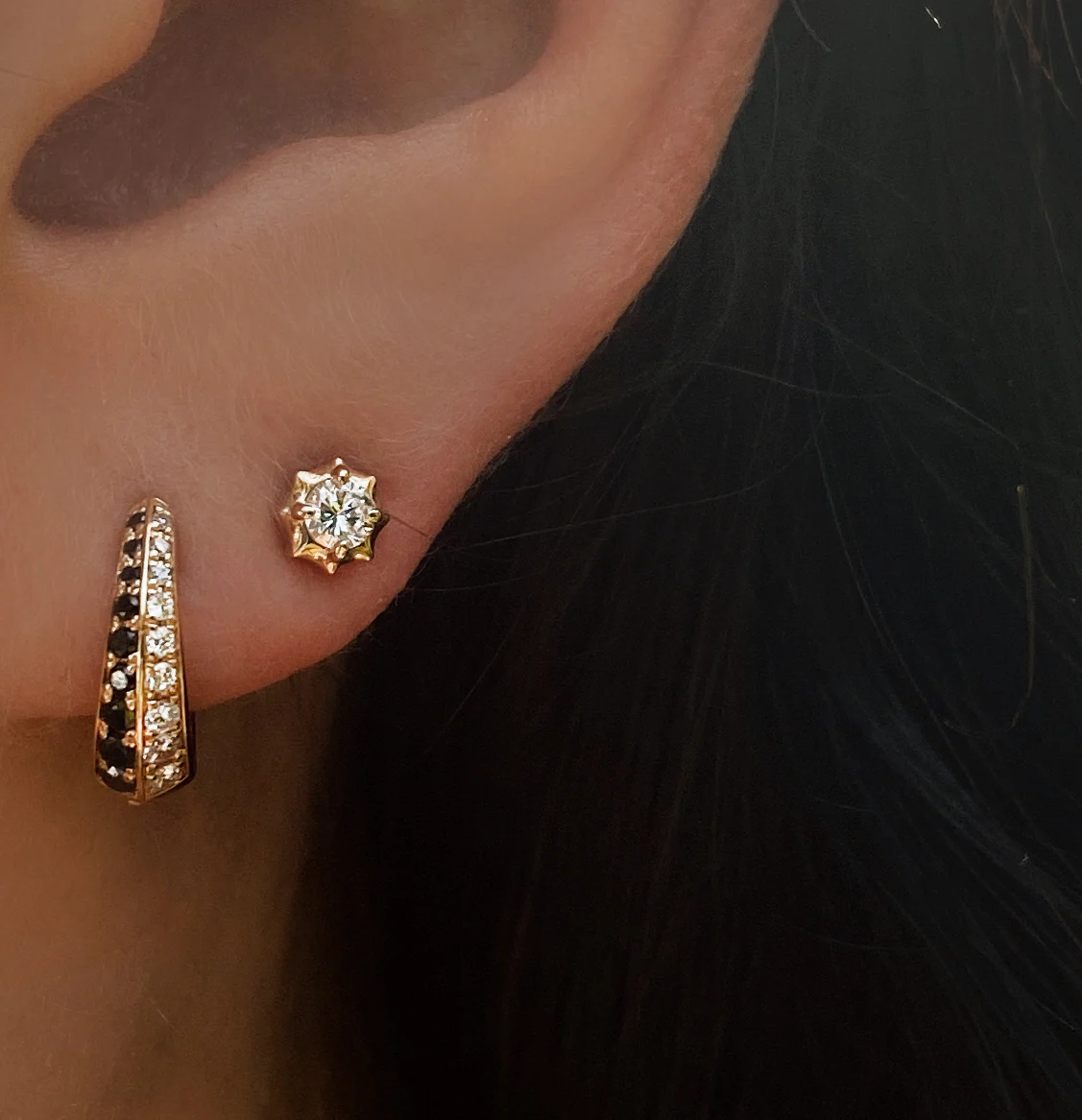 14kt gold round diamond star studs - Image 3