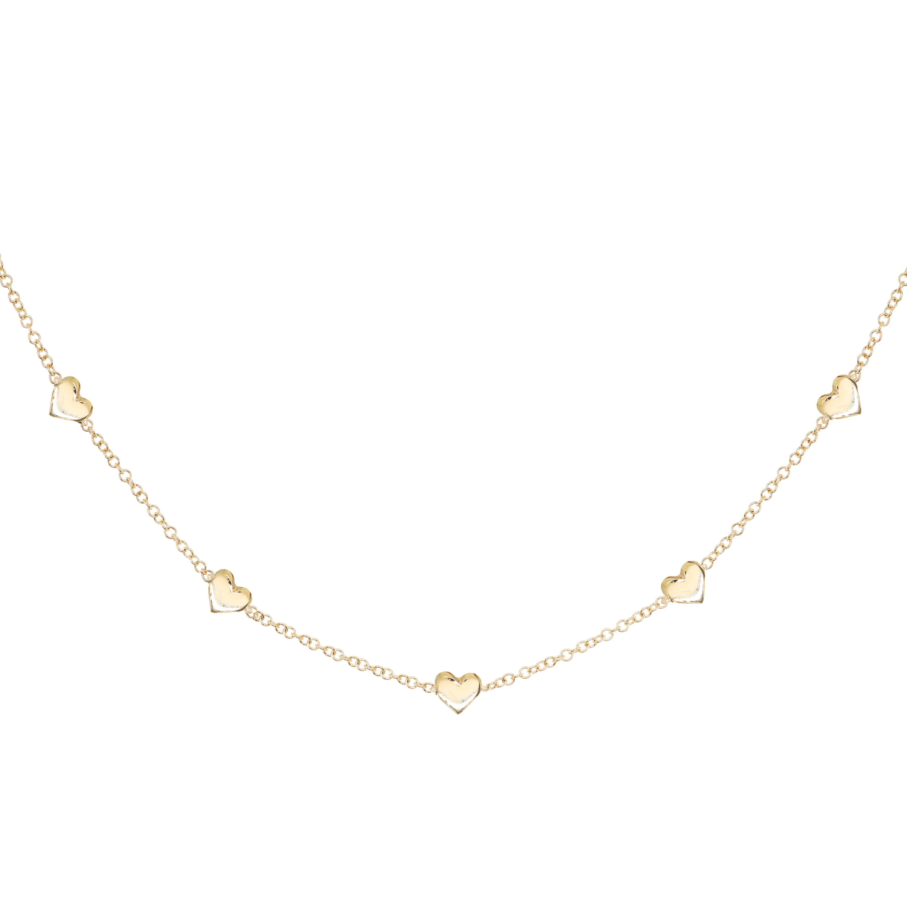 14kt gold row of hearts choker necklace