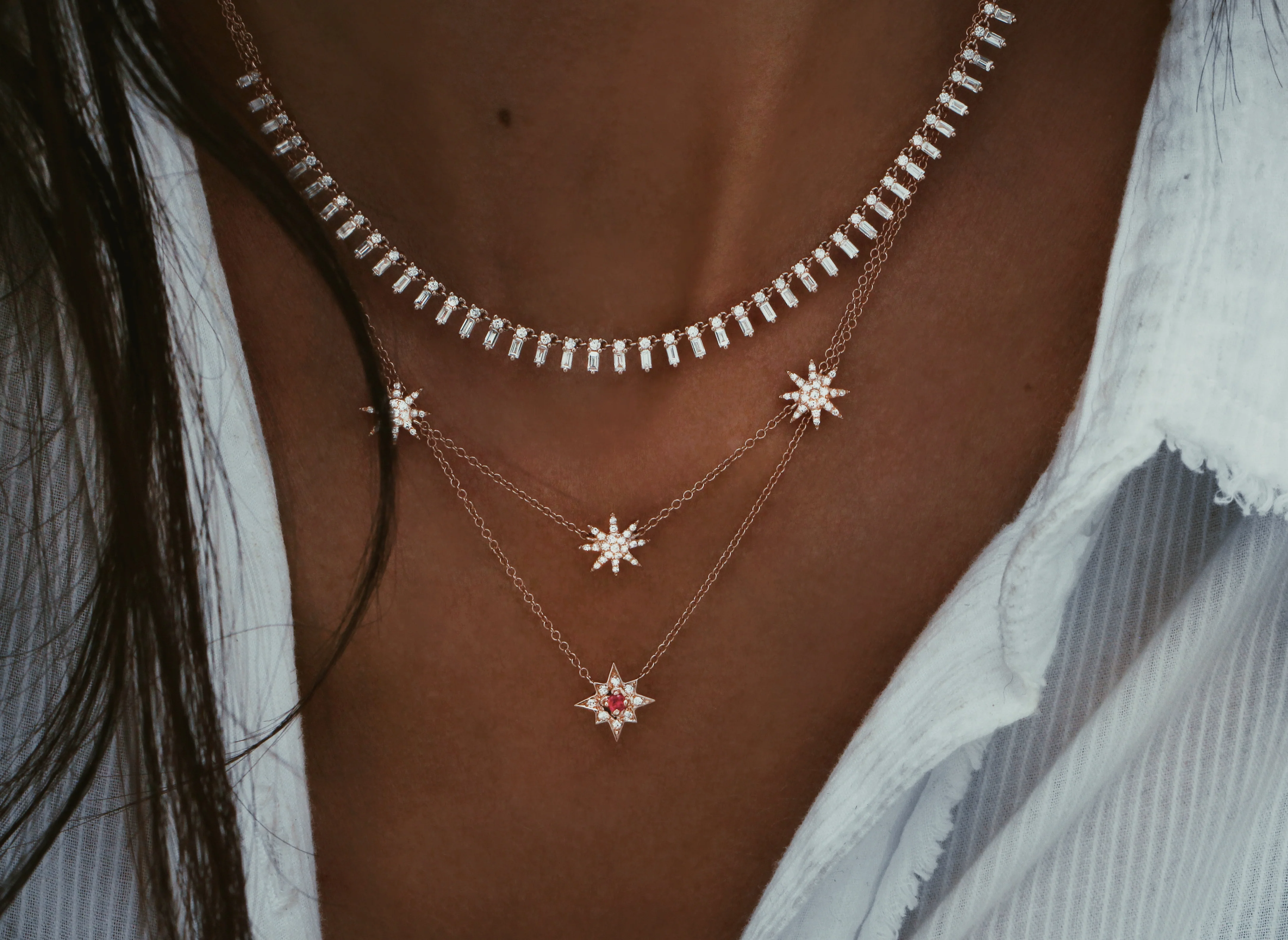 14kt gold ruby starburst necklace - Image 3