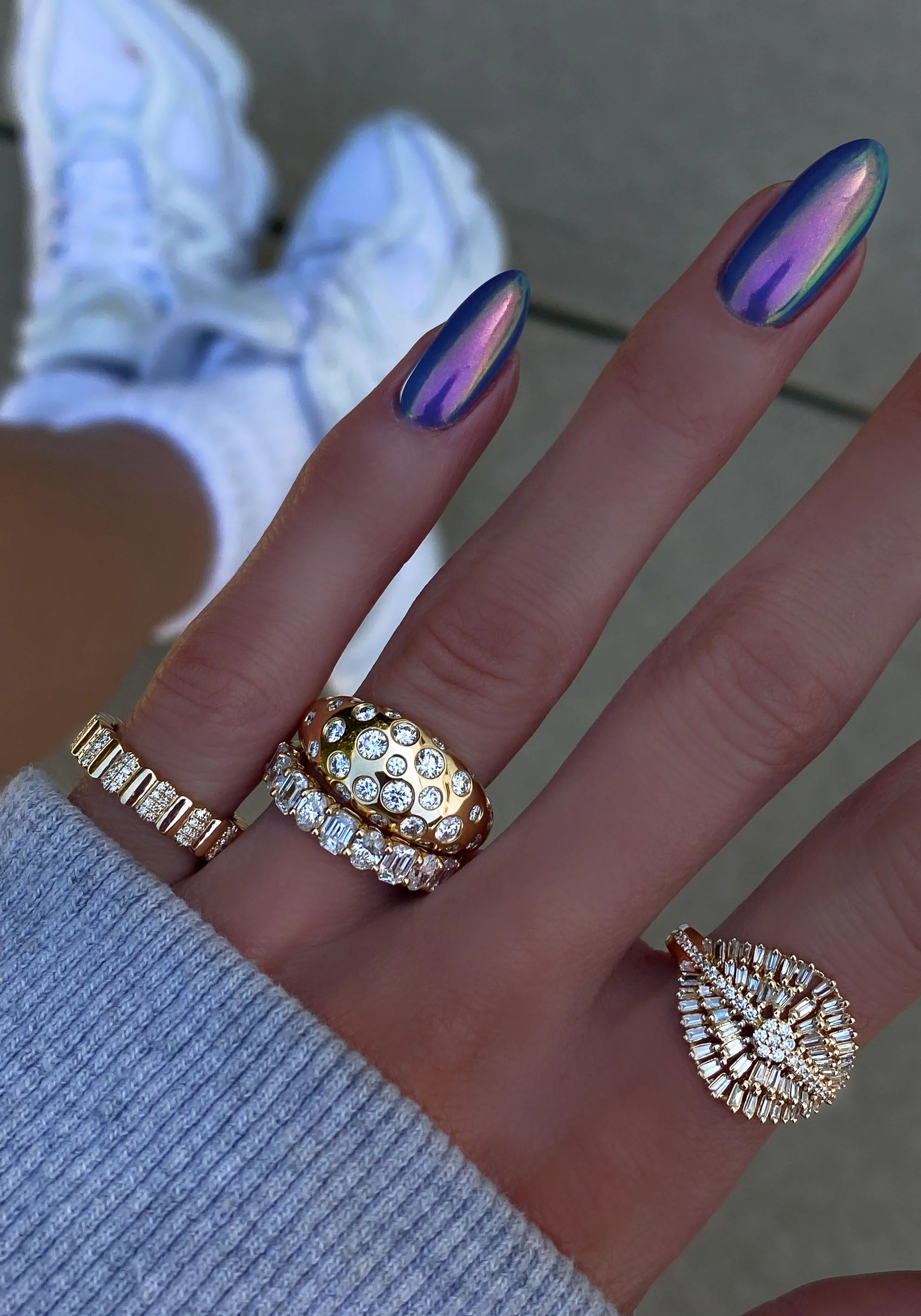 14kt gold scattered diamond dome ring - Image 3
