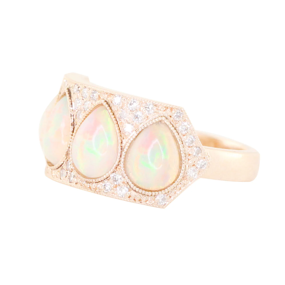 14kt gold scattered diamond teardrop opal ring - Image 3