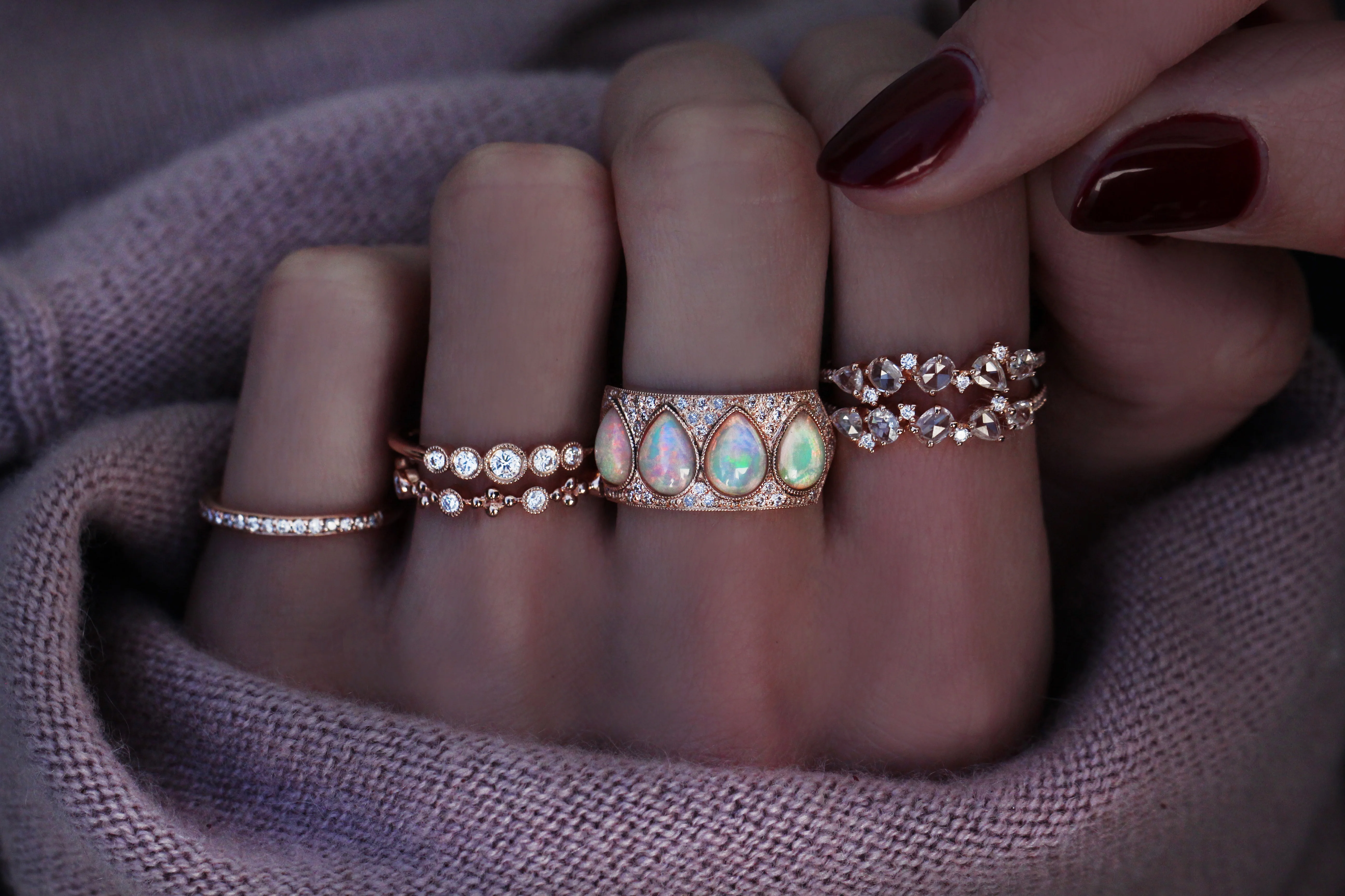 14kt gold scattered diamond teardrop opal ring - Image 4