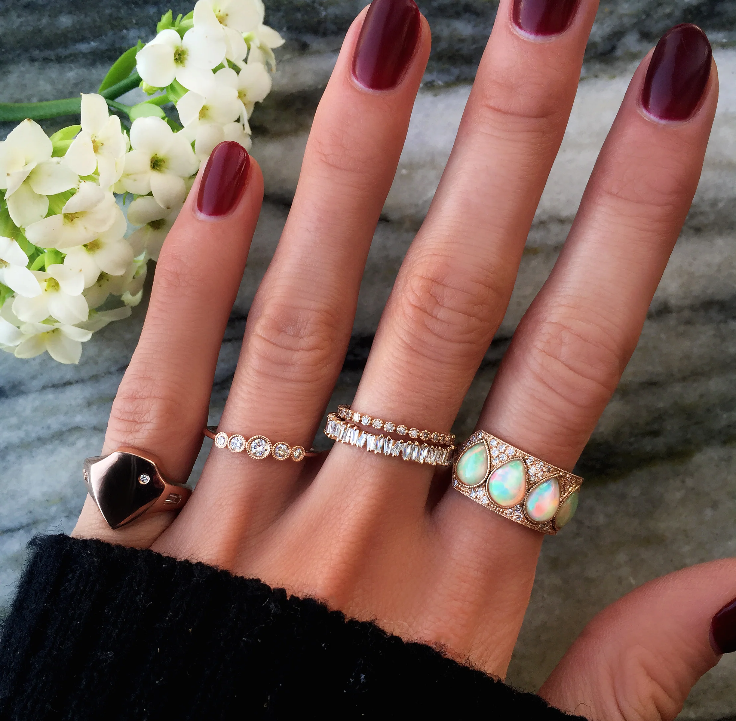 14kt gold scattered diamond teardrop opal ring - Image 5