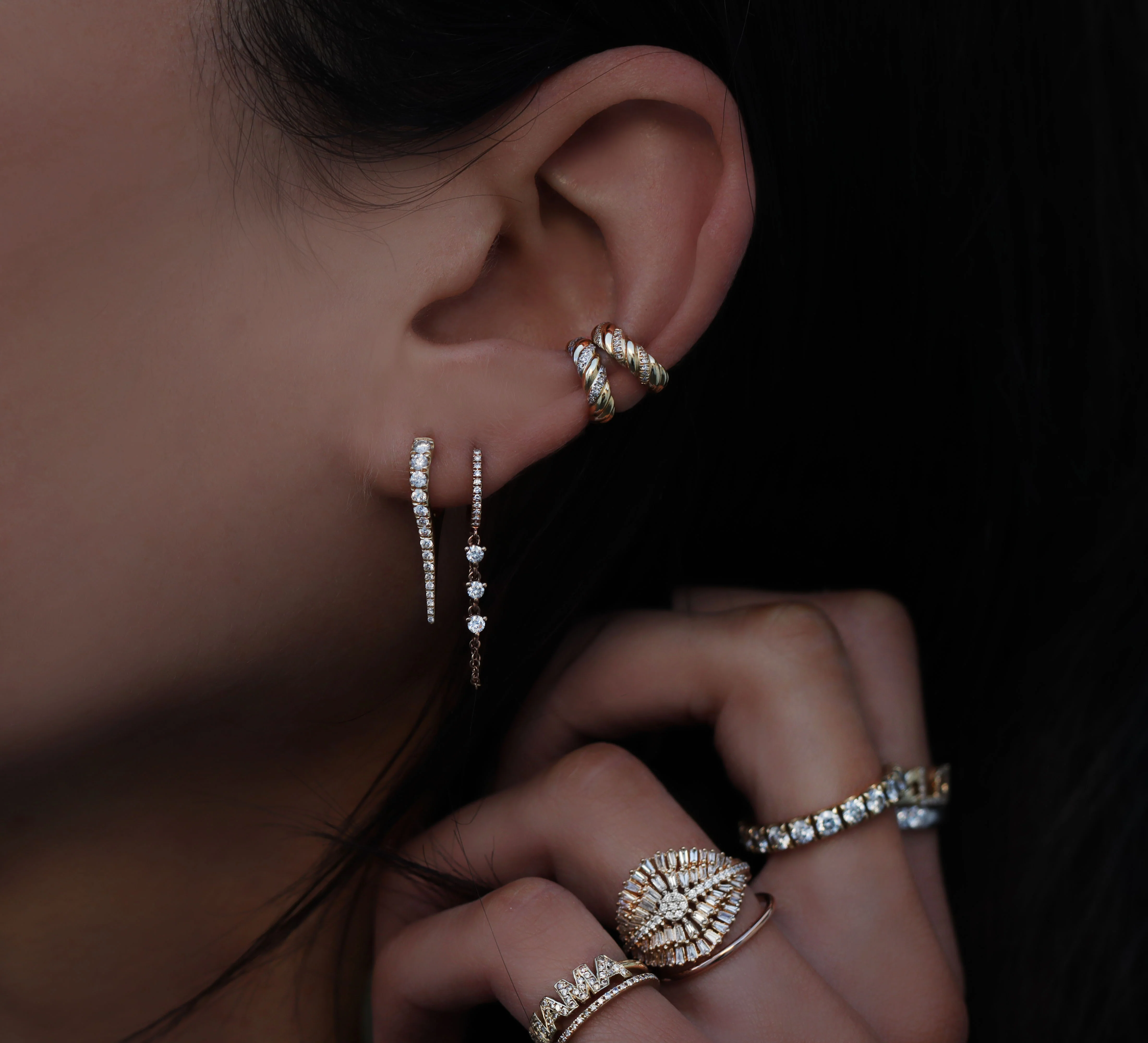 14kt gold diamond spike hoop - Image 5