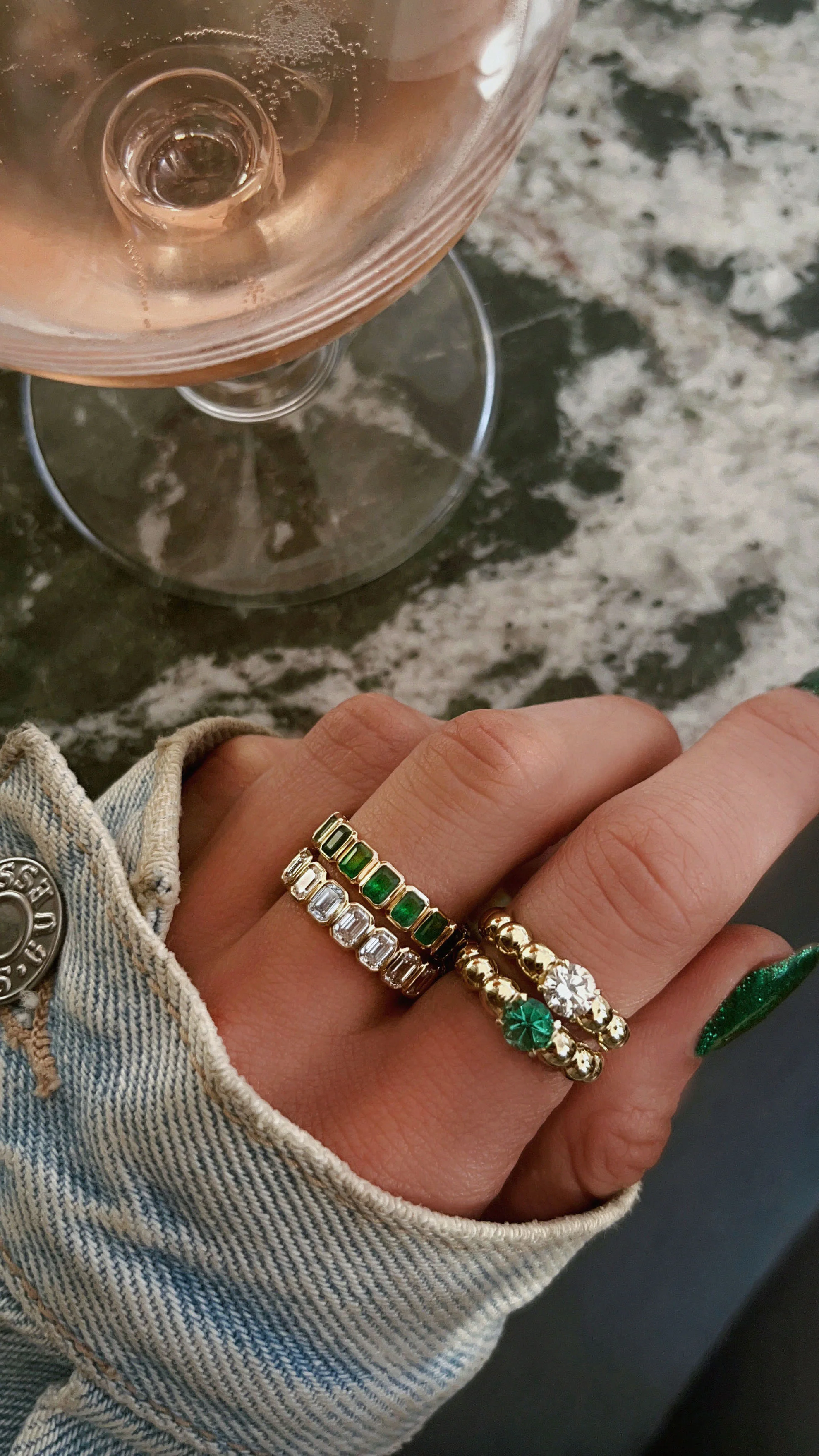 14kt gold solitaire emerald bead ring - Image 2